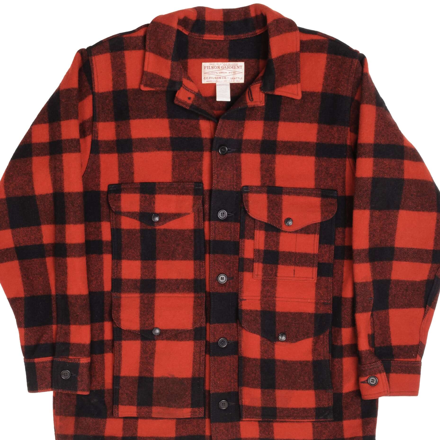 Vintage CC Filson Wool Mackinaw Cruiser Plaid Jacket Style 110 Size XL 1990s Made in USA - Classic Outdoor Wear for Hunting, Fishing & Cold Weather Adventures