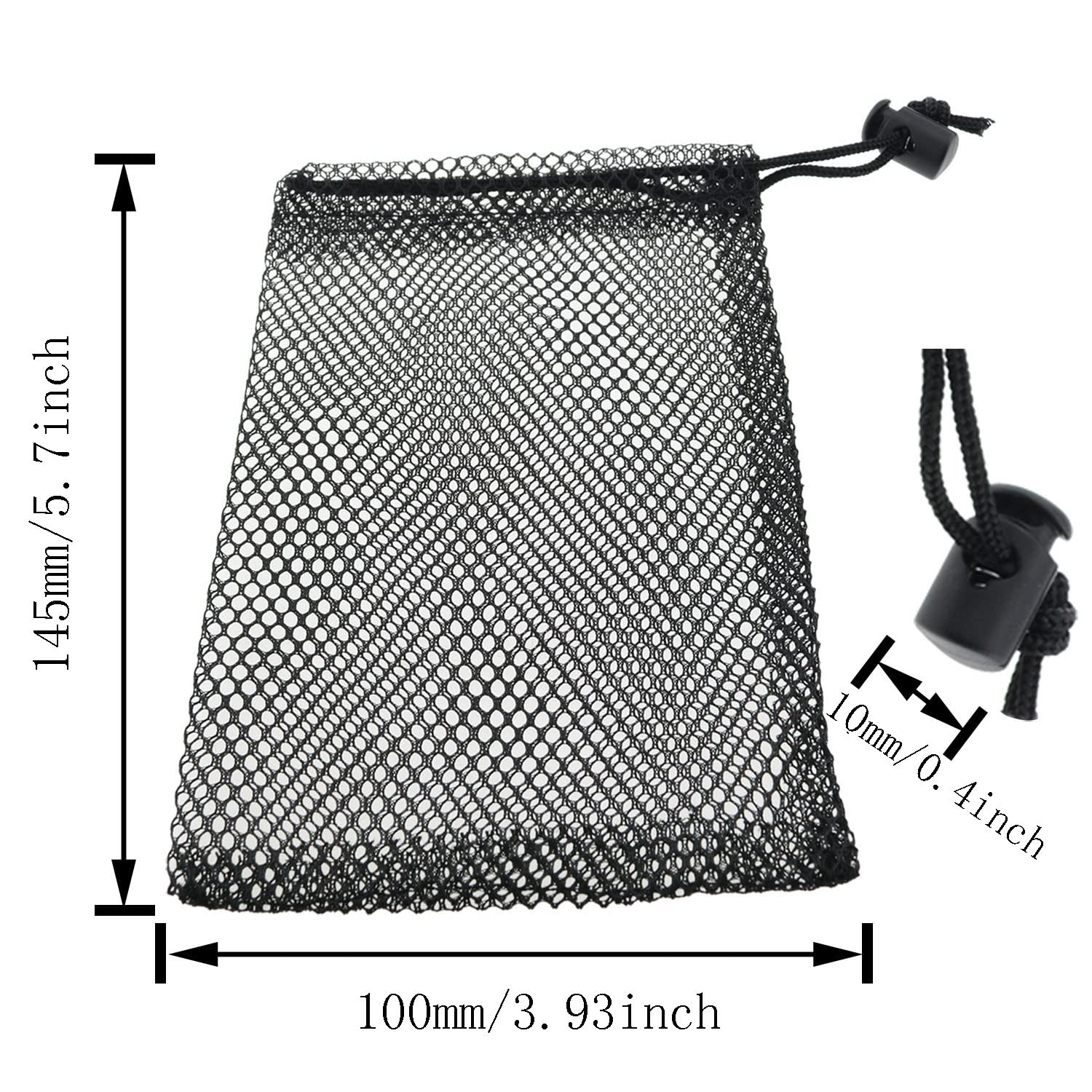 Durable Black Nylon Mesh Drawstring Bags 5-Pack - Small Travel Organizer for Jewelry, Cosmetics & Toiletries | HSCGIN Compact Storage Solution
