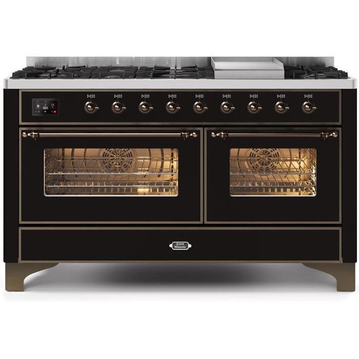 ILVE 60 Inch Majestic II Series Dual Fuel Natural Gas Range - 9 Sealed Burners with Griddle, 5.8 cu.ft Oven Capacity & TFT Display (UM15FDNS3) - Perfect for Professional Kitchens & Large Family Cooking