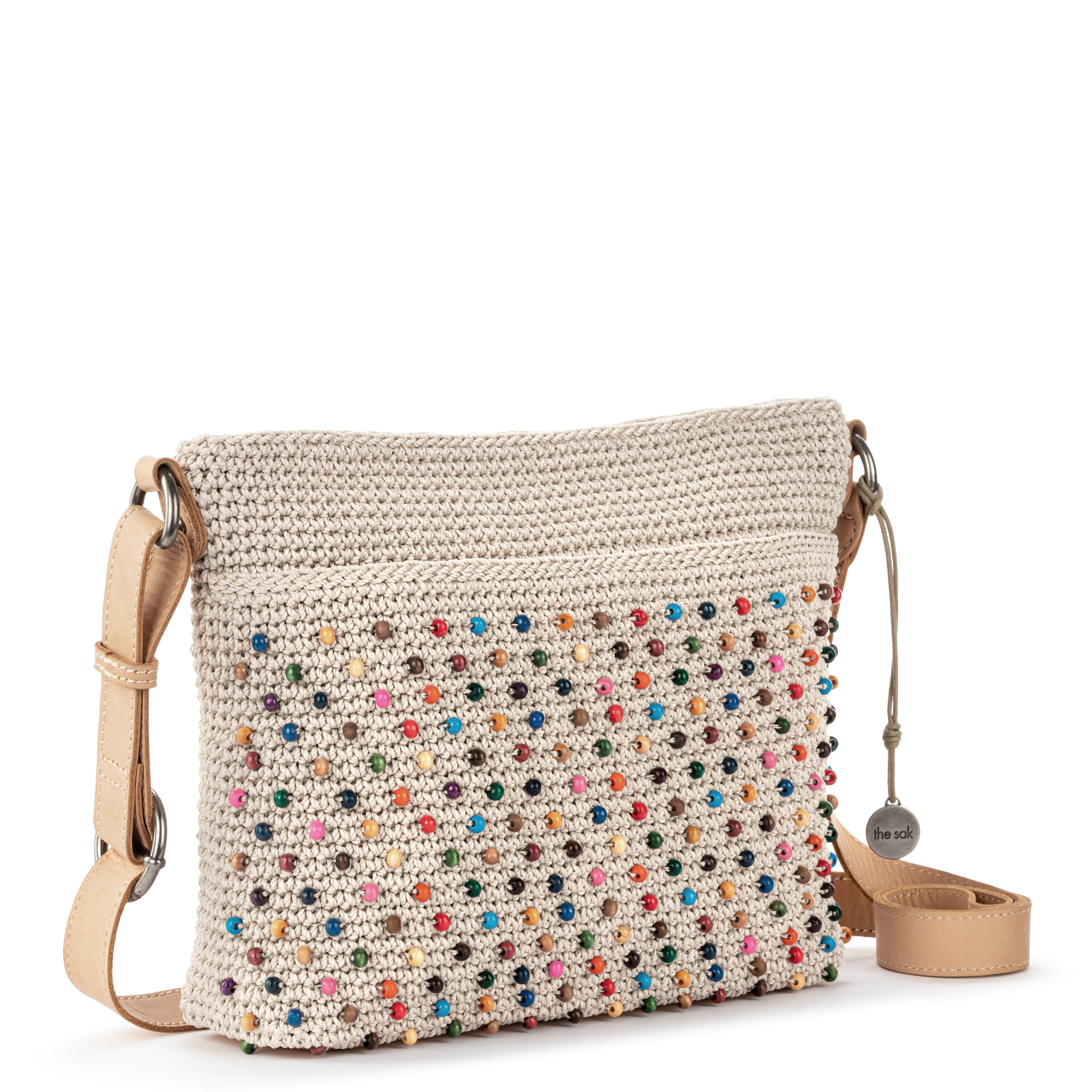 Melrose Crossbody Bag - Hand Crochet Ecru Multi Bead Purse for Women - Perfect for Casual Outings, Travel & Everyday Use