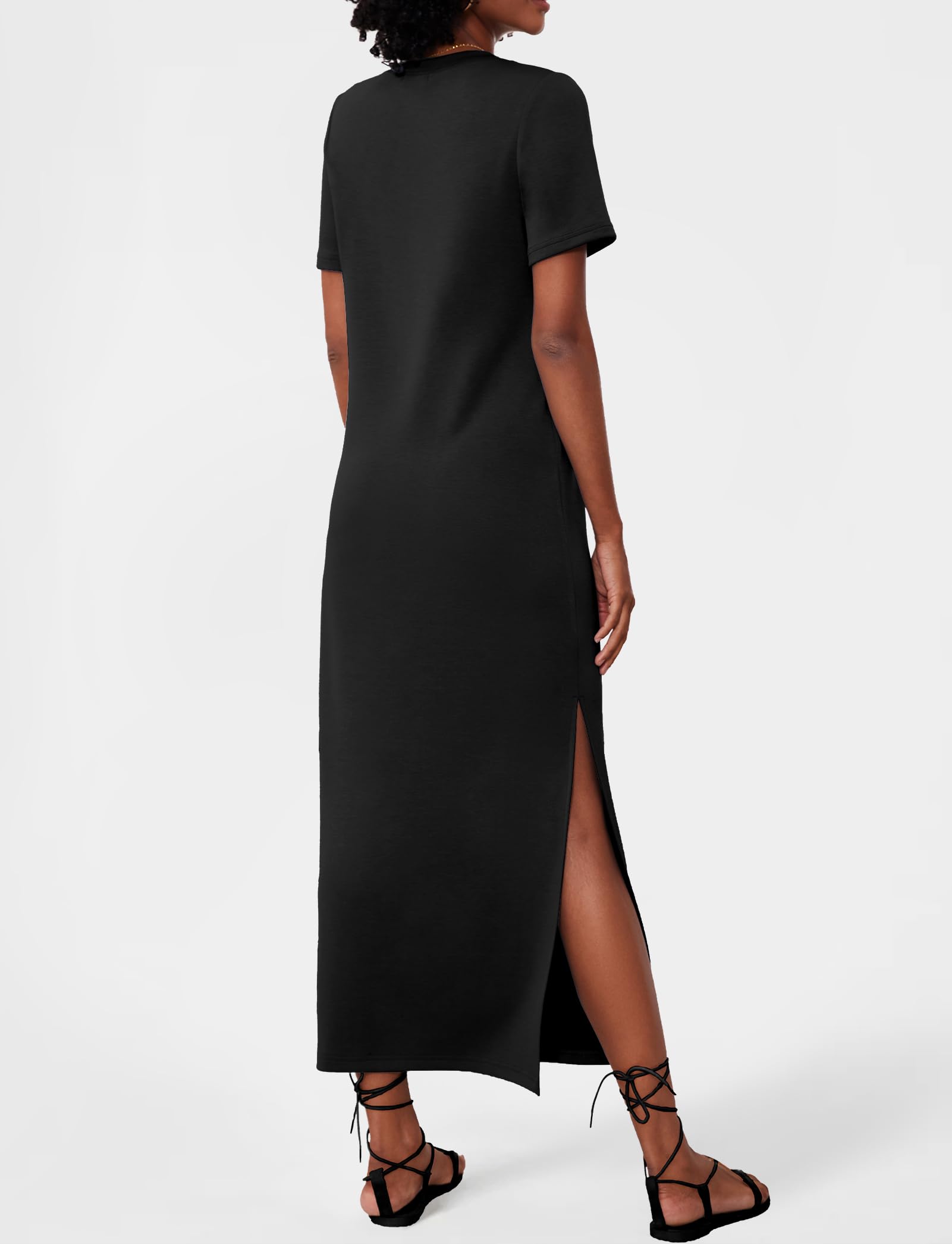 2025 Summer Women's Short Sleeve Double Split Maxi Dress - Casual Striped Loose Long T-Shirt Dress for Beach, Vacation & Everyday Wear