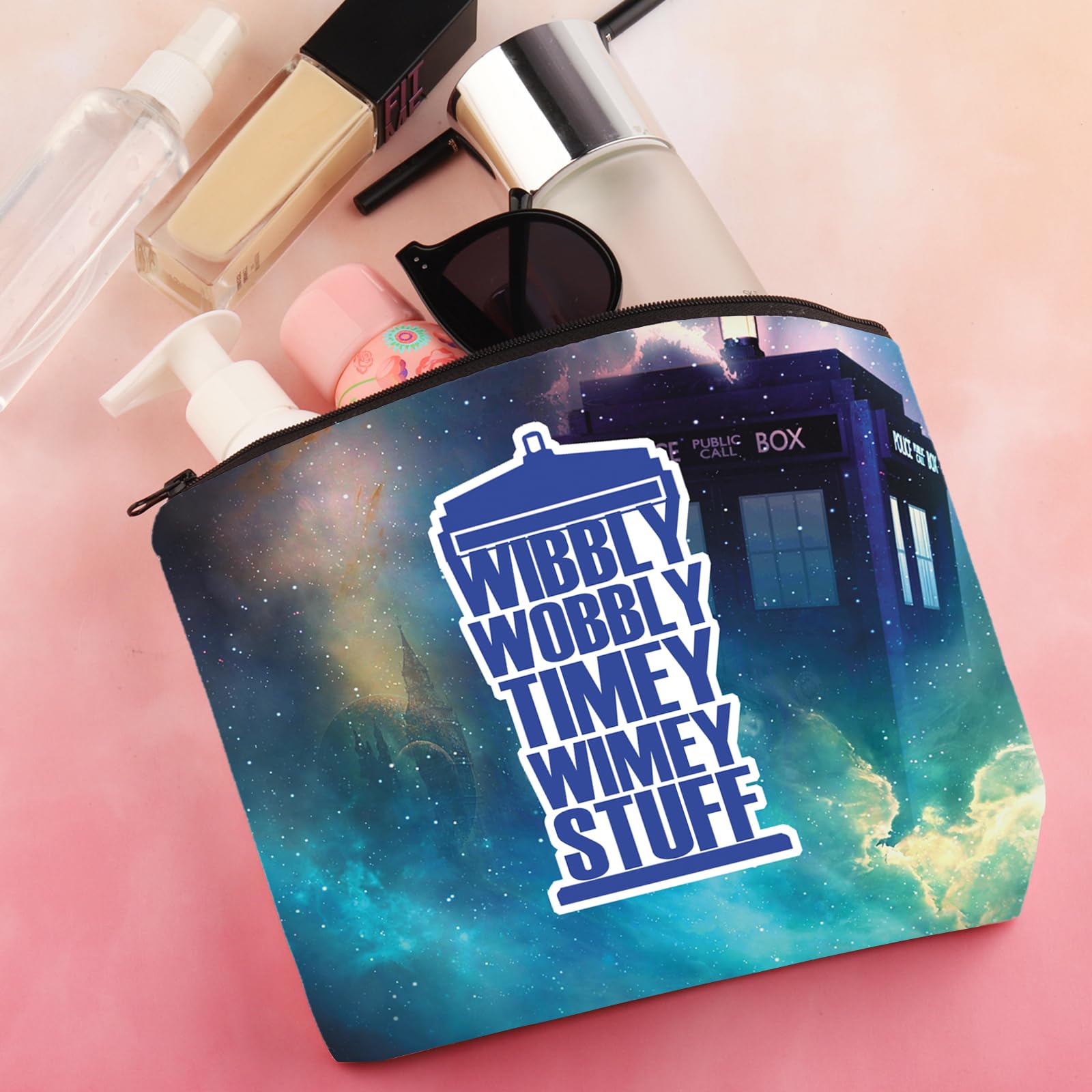 Doctor Who Inspired Makeup Bag - Police Box Design, Wibbly Wobbly Timey Wimey Themed Gift for Fans | Perfect for Cosplay, Conventions & Whovian Collectors