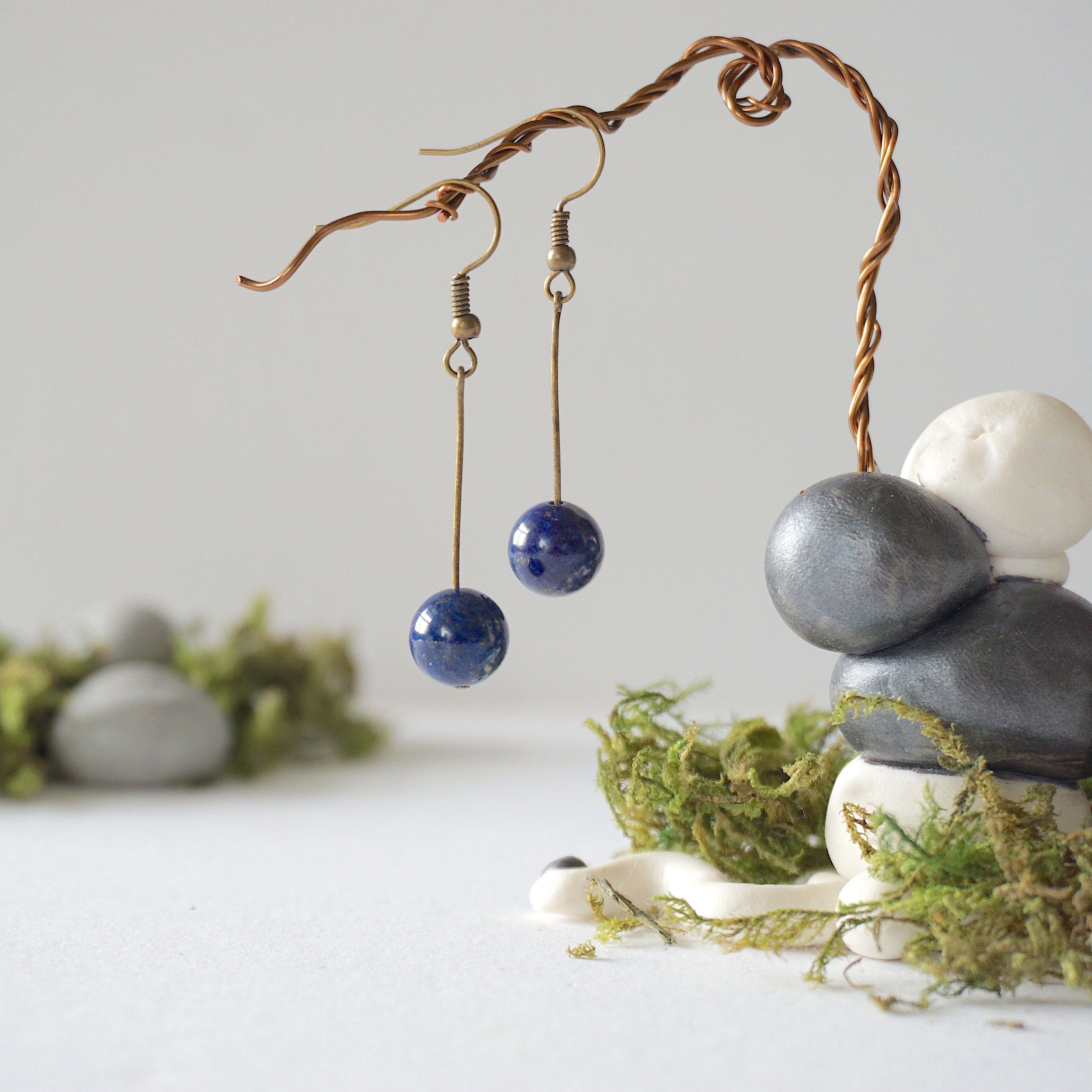 Lapis Lazuli Beaded Drop Earrings in Antique Bronze - Handmade Bohemian Jewelry for Women, Perfect for Weddings & Boho Fashion