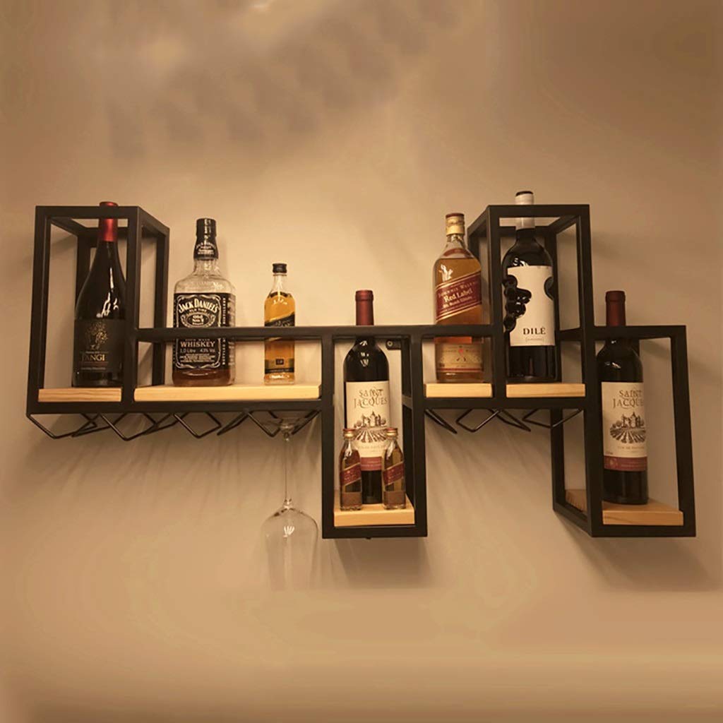 Solid Wood & Wrought Iron Wall-Mounted Wine Rack - Creative Upside Down Wine Glass Holder for Kitchen, Bar, Dining Room & Home Decor