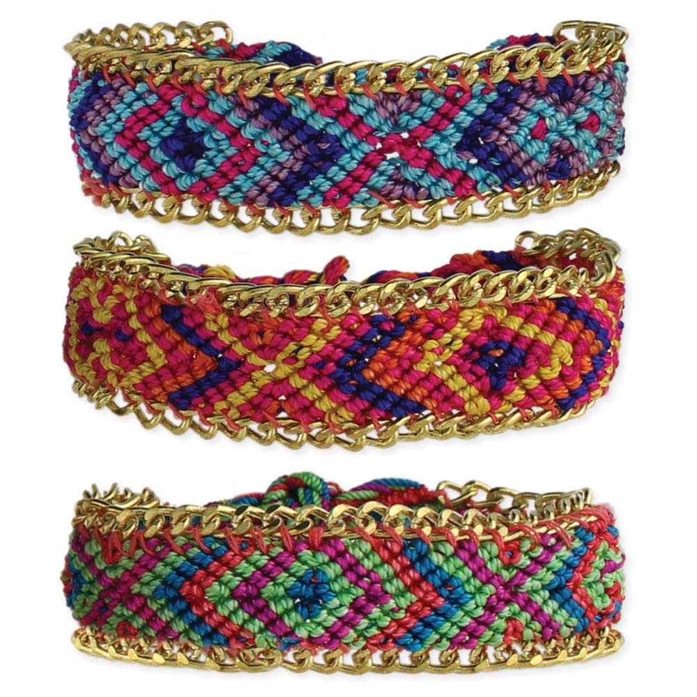 Handmade Woven Friendship Bracelets Set of 3 - Adjustable Beaded Chain Trim Boho Style Jewelry for Women Teens | Perfect for Gifts, Best Friend Matching, Summer Festival Accessories