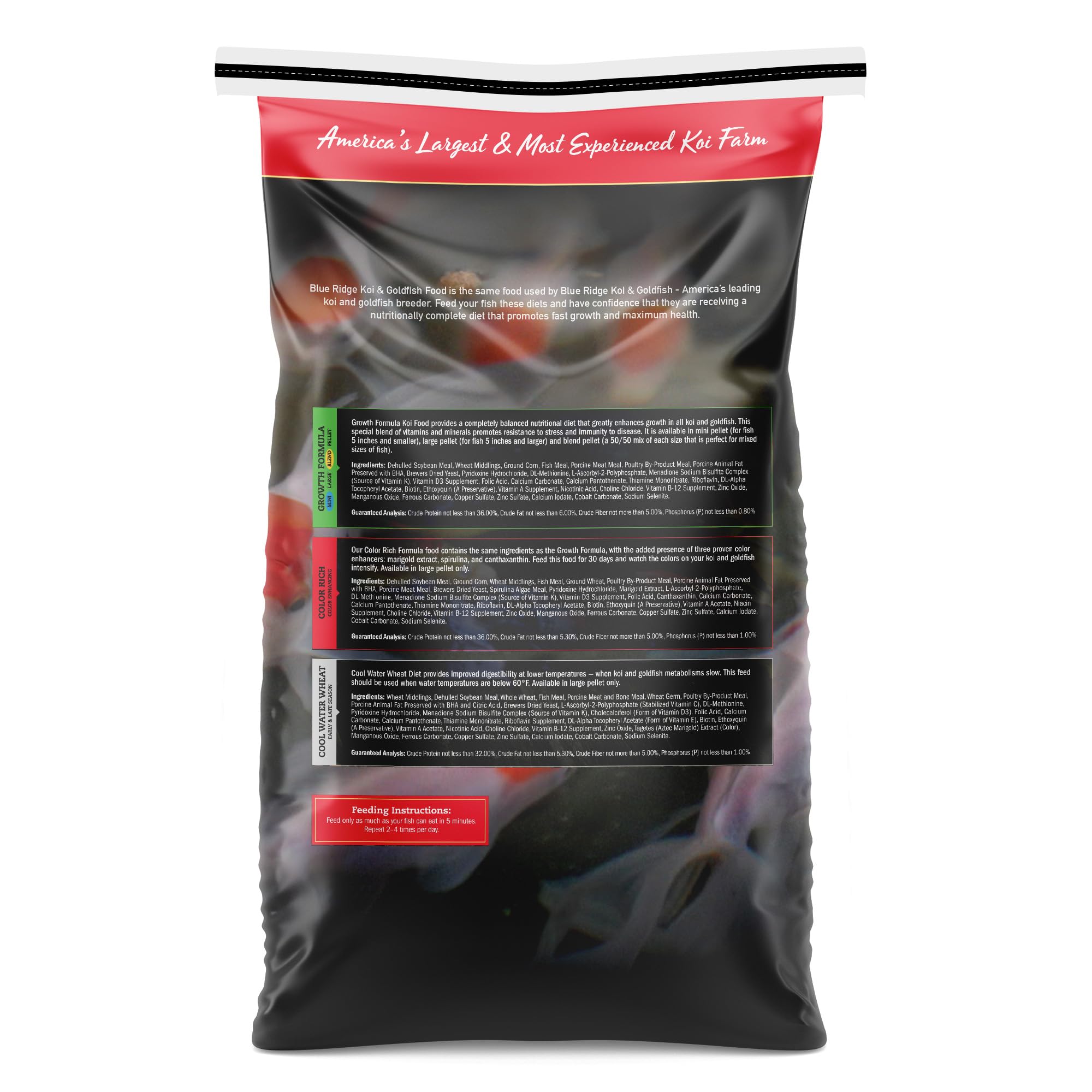 Premium Blue Ridge Koi & Goldfish Food 25lb - Mini Growth Formula Floating Pellets for All Seasons | High Protein Pond Fish Food for Healthy Growth | Ideal for Outdoor Ponds, Water Gardens & Koi Breeding