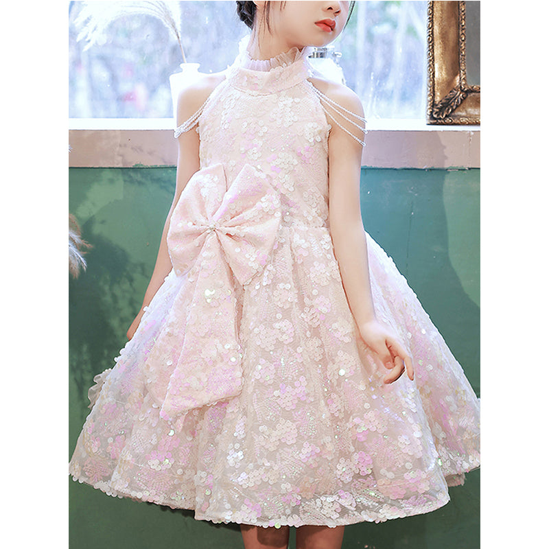 Elegant Luxury Pink Bow Princess Dress for Girls - Perfect for Birthday Parties, Pageants & Special Occasions