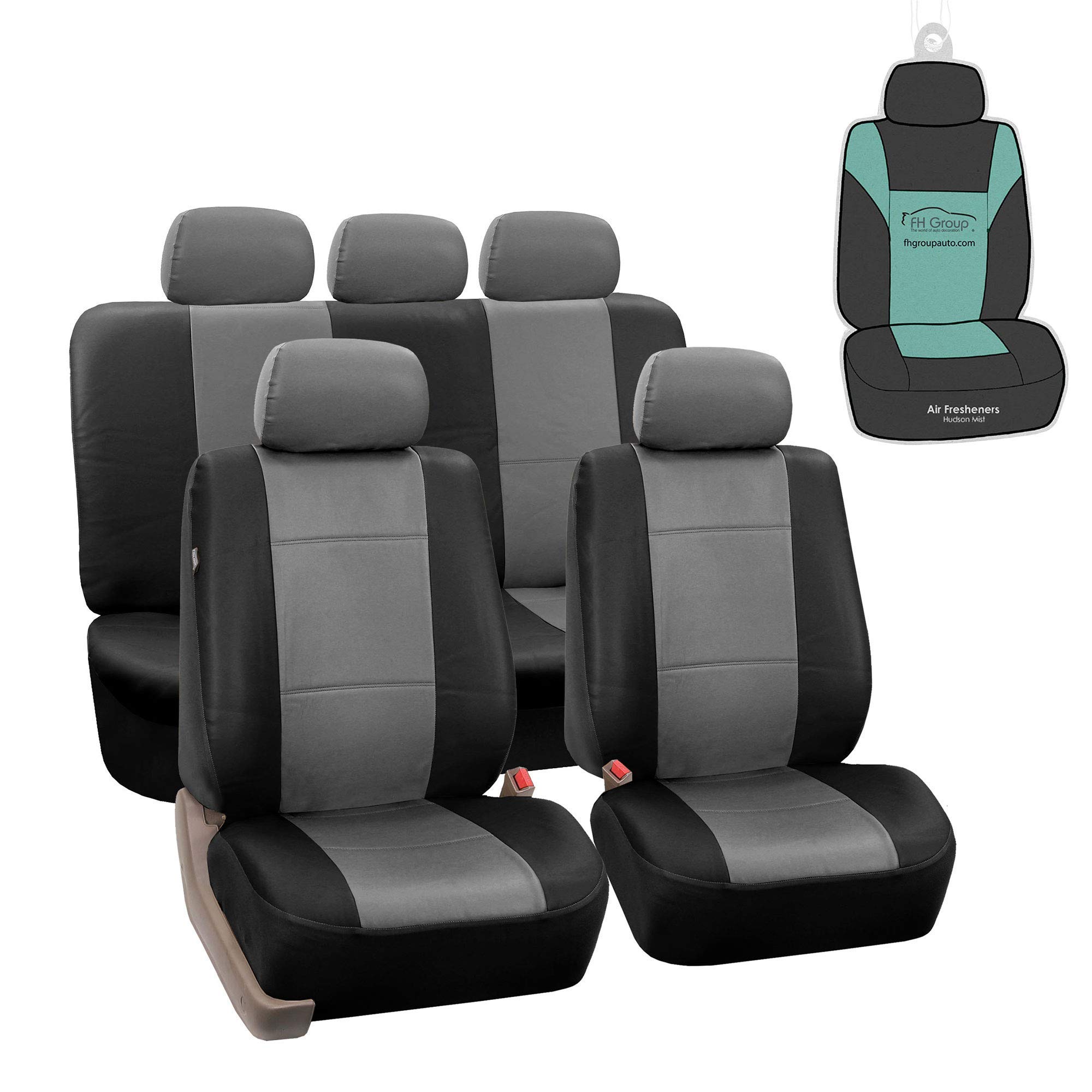 Premium PU Leather Car Seat Covers Full Set - Gray & Black Combo for Small Cars | Airbag Compatible, Split Bench Design | Universal Fit for Cars, Trucks & SUVs | Perfect for Daily Commute, Road Trips & Protecting Your Tan Interior