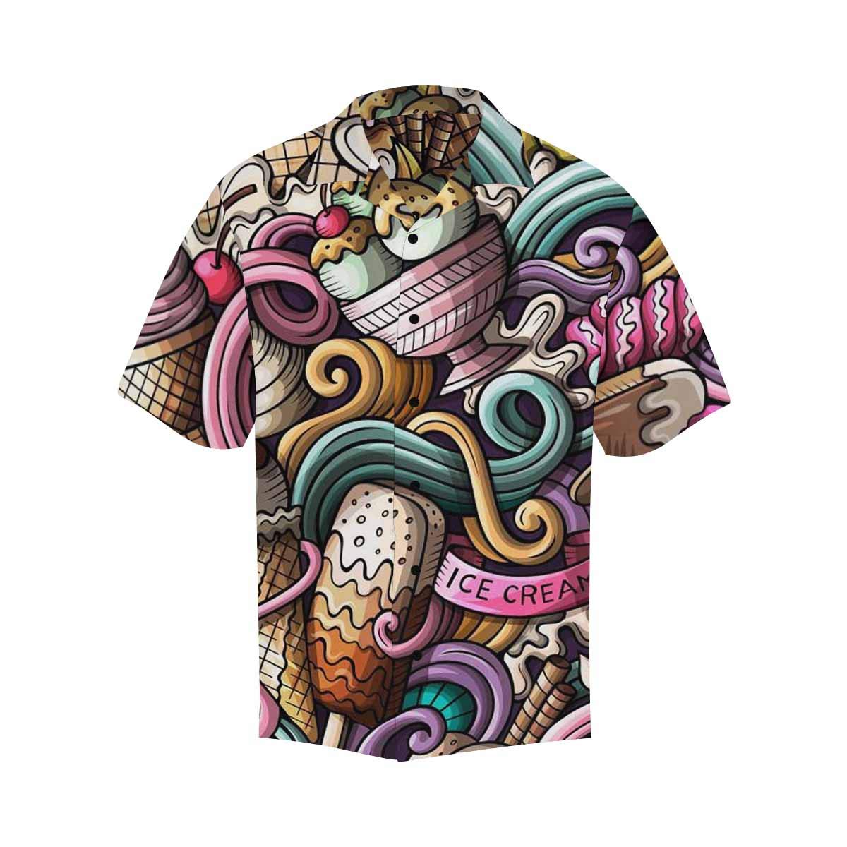 InterestPrint Men's Hawaiian Shirt - Short Sleeve Black Button V-Neck Ice Cream Print Casual Summer Shirt | Beach Vacation, Luau Party, Tropical Outfit
