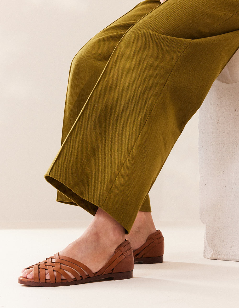 Roxanne Leather Sandals for Women - Genuine Cognac Brown - Comfortable & Stylish for Summer, Beach, and Casual Outings