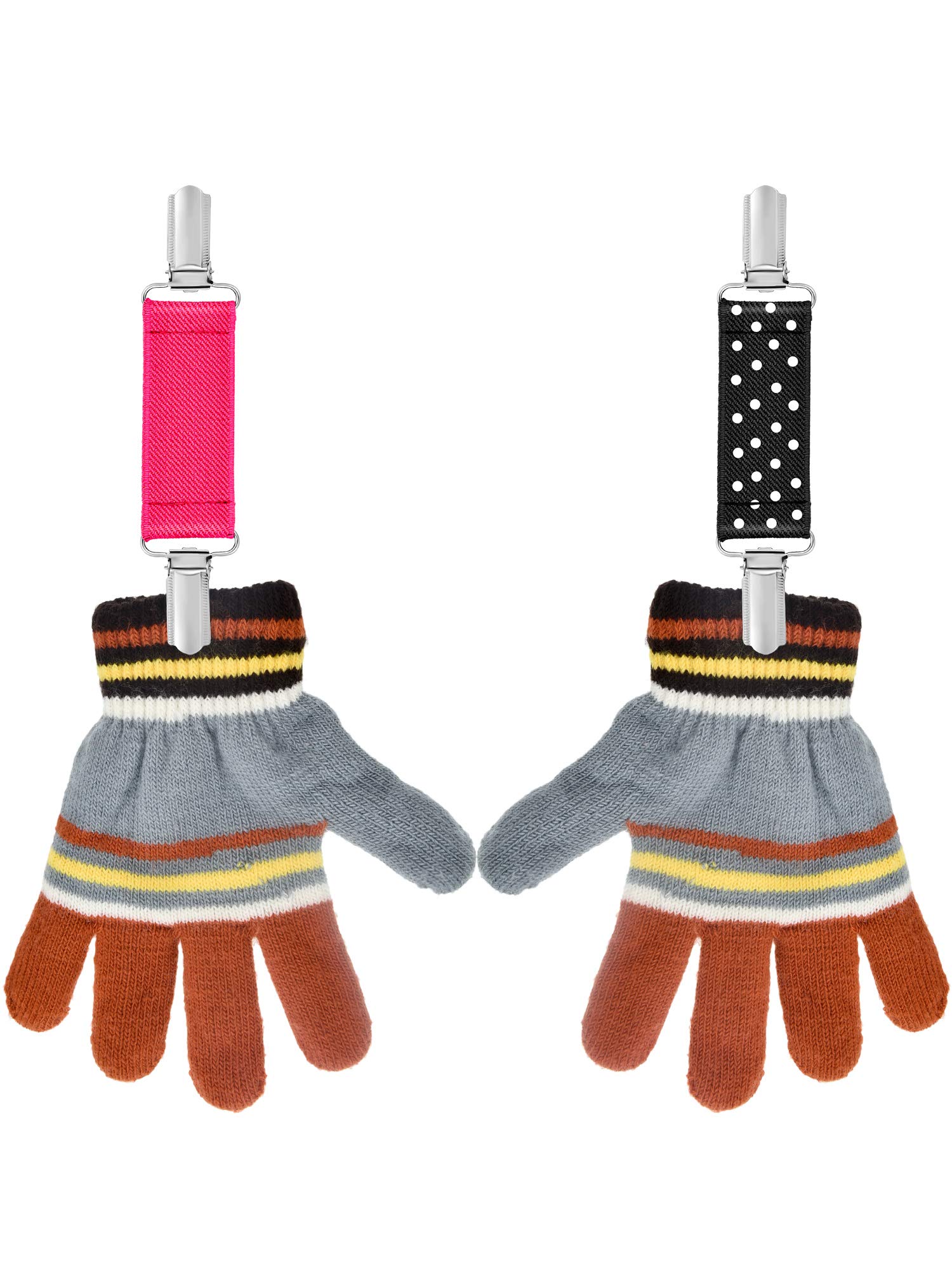 8-Piece CHENGU Mitten Clips - Stainless Steel Glove Straps for Kids (Black, Dark Blue, Black/White Dots, Rose Red) - Keep Gloves Together for Winter Play & Outdoor Activities