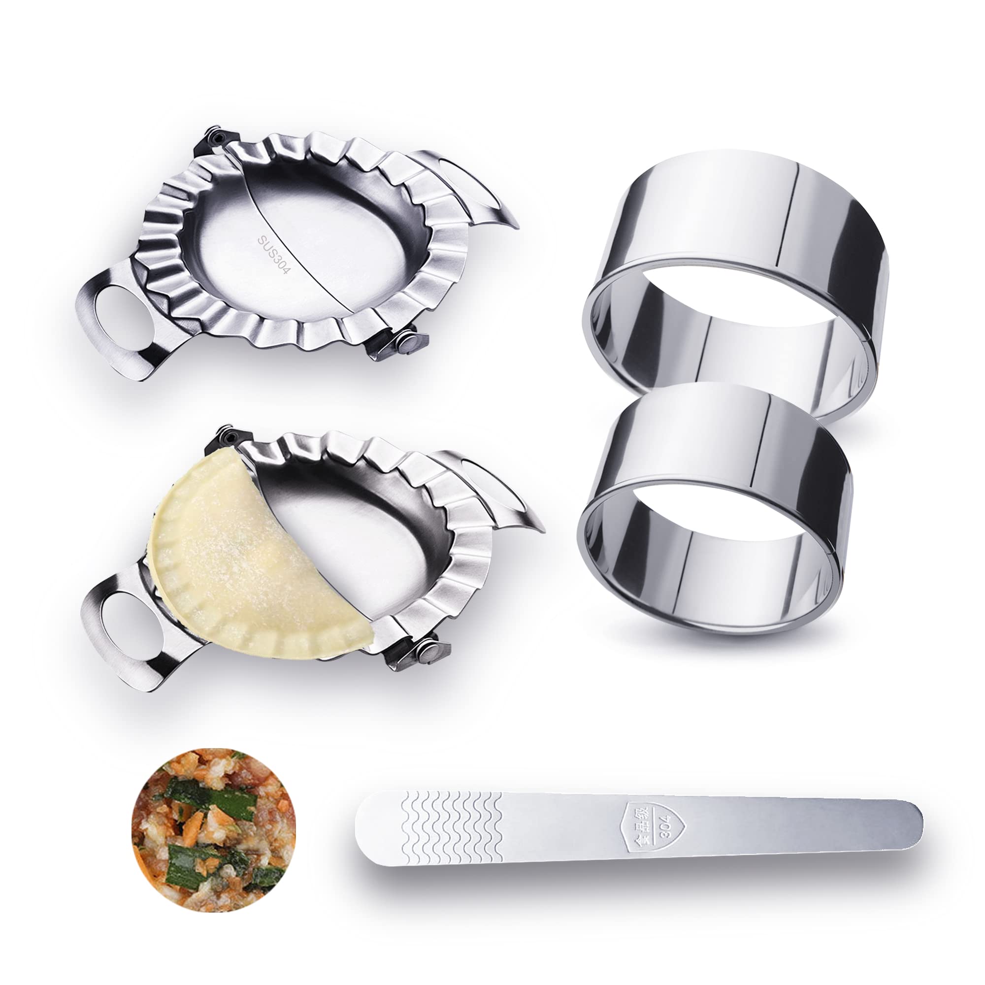 Premium Stainless Steel Dumpling Maker & Empanada Press Set - 2 Sizes (5-Piece) with Dough Cutter for Chinese Dumplings, Pierogi, Calzones, Pastelitos & More | Perfect for Home Cooking, Meal Prep & Party Snacks