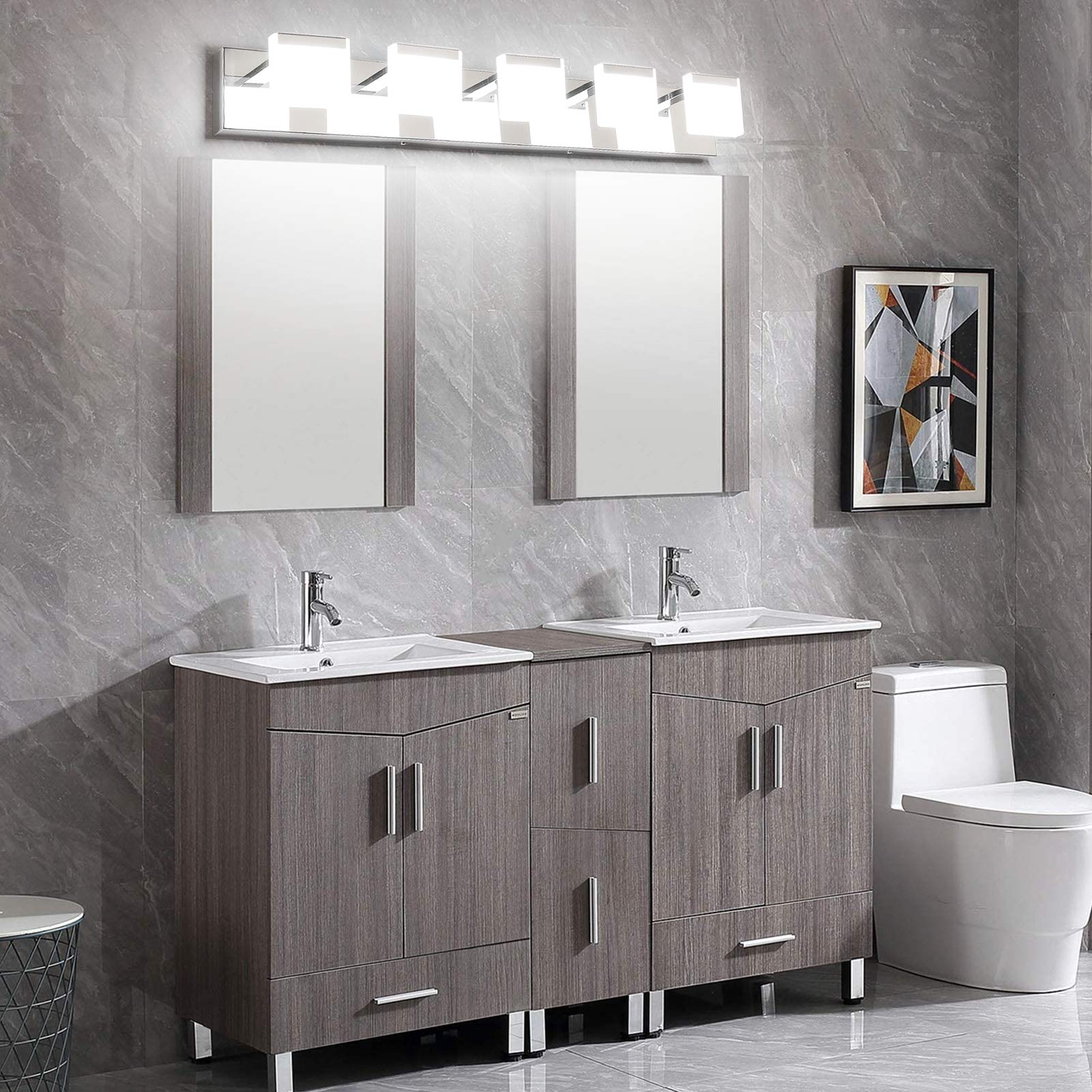 Ralbay 5-Light LED Modern Bathroom Vanity Light Fixture - Acrylic & Stainless Steel Wall Sconce for Bathroom Mirror Lighting - Perfect for Home, Hotel, and Spa Decor