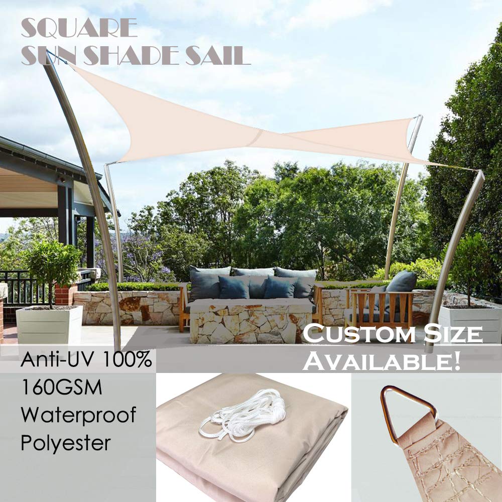 Alion Home 10' x 10' Waterproof Sun Shade Sail - UV Resistant Polyester Fabric with Reinforced Stitching, Beige - Perfect for Patio, Garden, Poolside, and Outdoor Shade Protection
