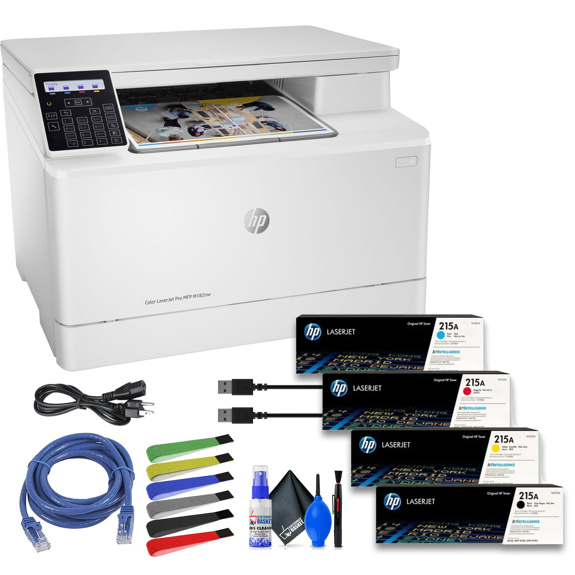 HP Color LaserJet Pro MFP M182nw Wireless All-in-One Printer | Print, Scan, Copy | Mobile & Remote Printing | Includes Network Cable, Cable Ties & Cleaning Kit (7KW55A#BGJ) | Perfect for Home Office & Small Business Use