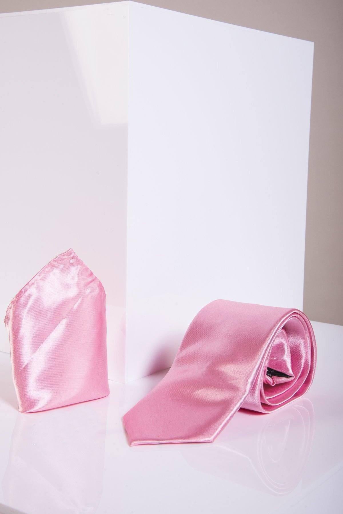 STANLEY Premium Satin Tie and Pocket Square Set in Pink - Elegant Formal Wear for Weddings, Business Meetings & Special Occasions
