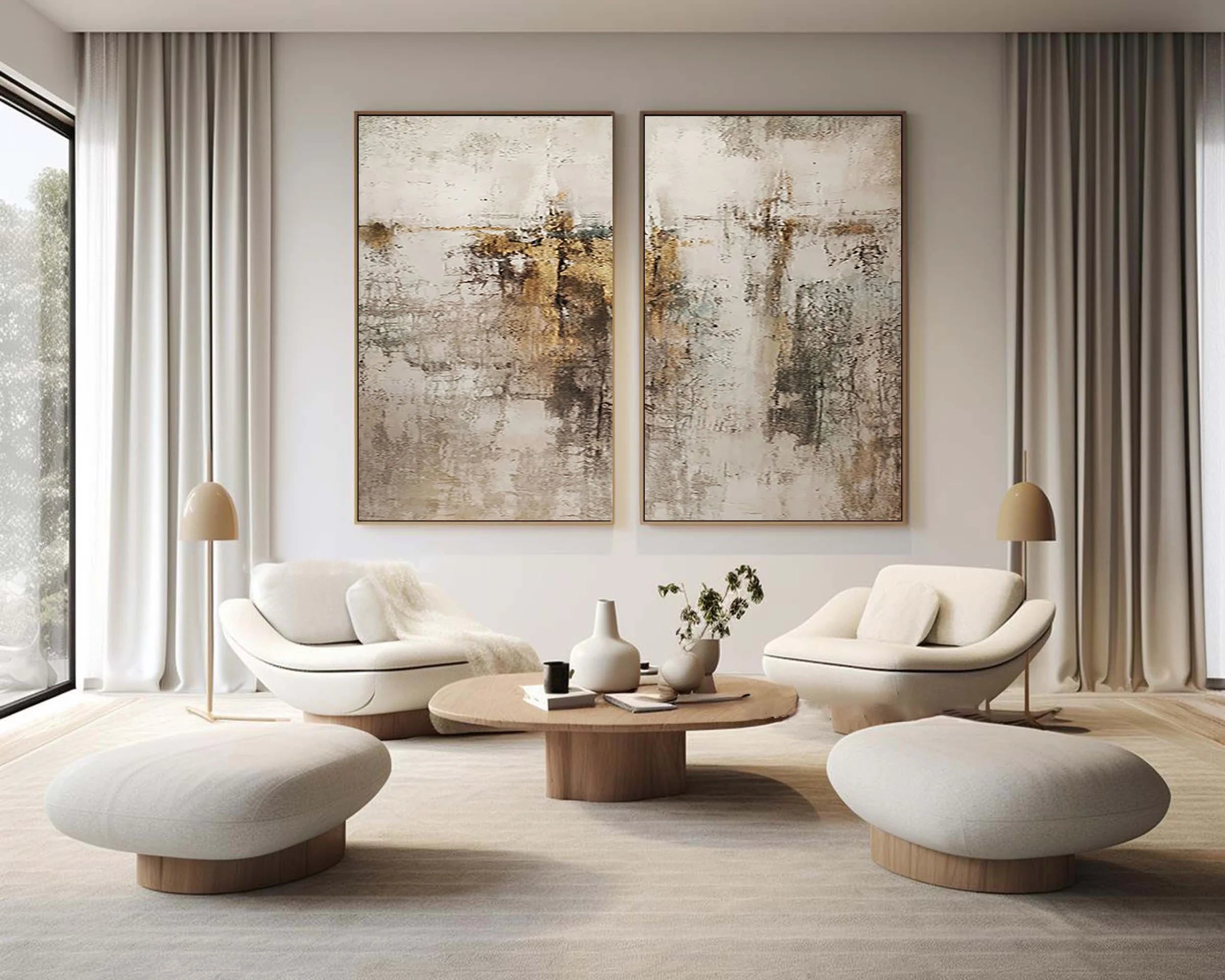Abstract Tranquility Wall Art Set of 2 - Modern Minimalist Canvas Paintings for Living Room, Bedroom & Office Decor - #WS266