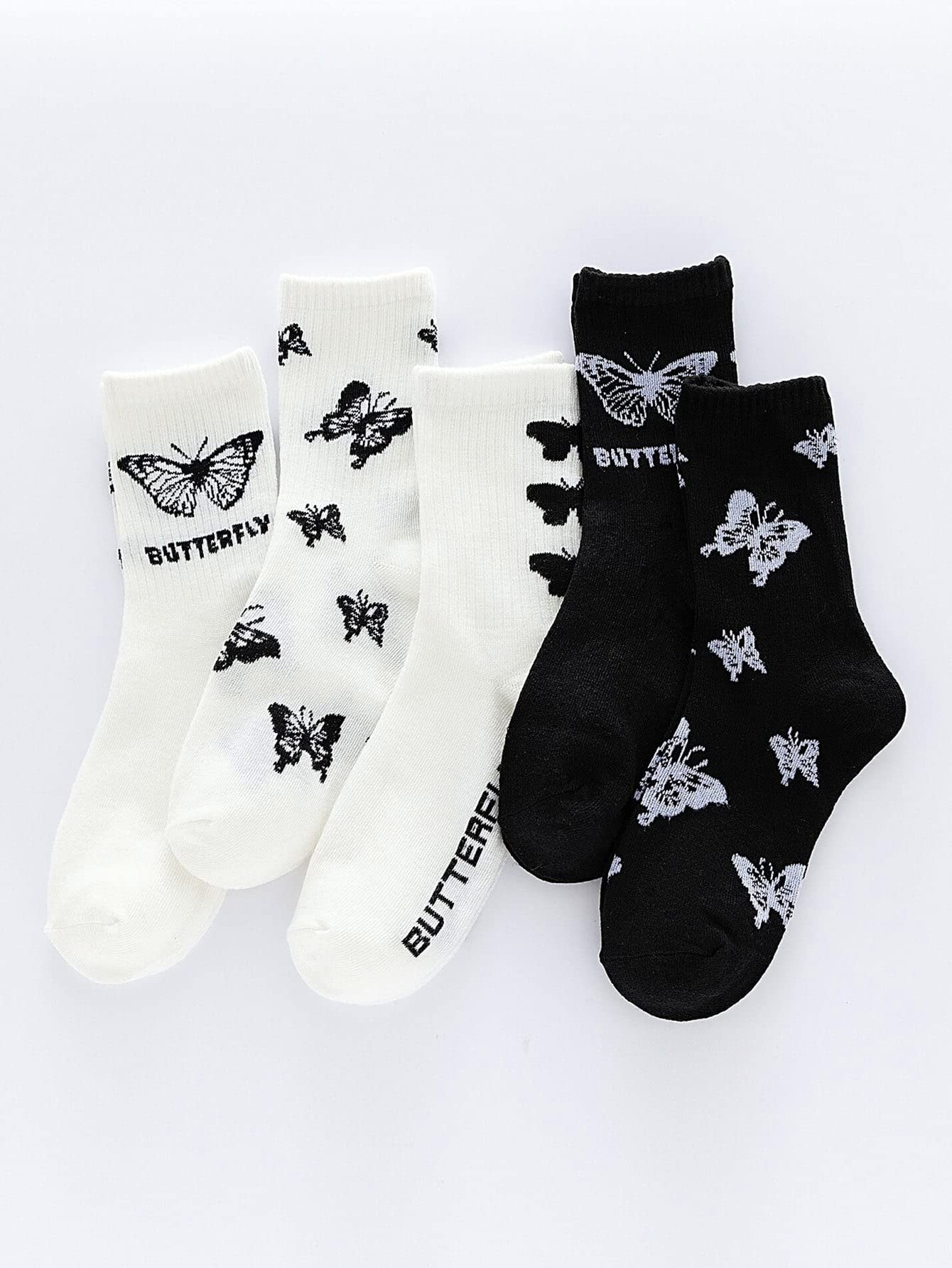 WDIRARA Women's 5 Pairs Butterfly Print Crew Socks - Soft Knit Cotton Ankle Socks for Casual Wear, Gym, Workout & Daily Comfort