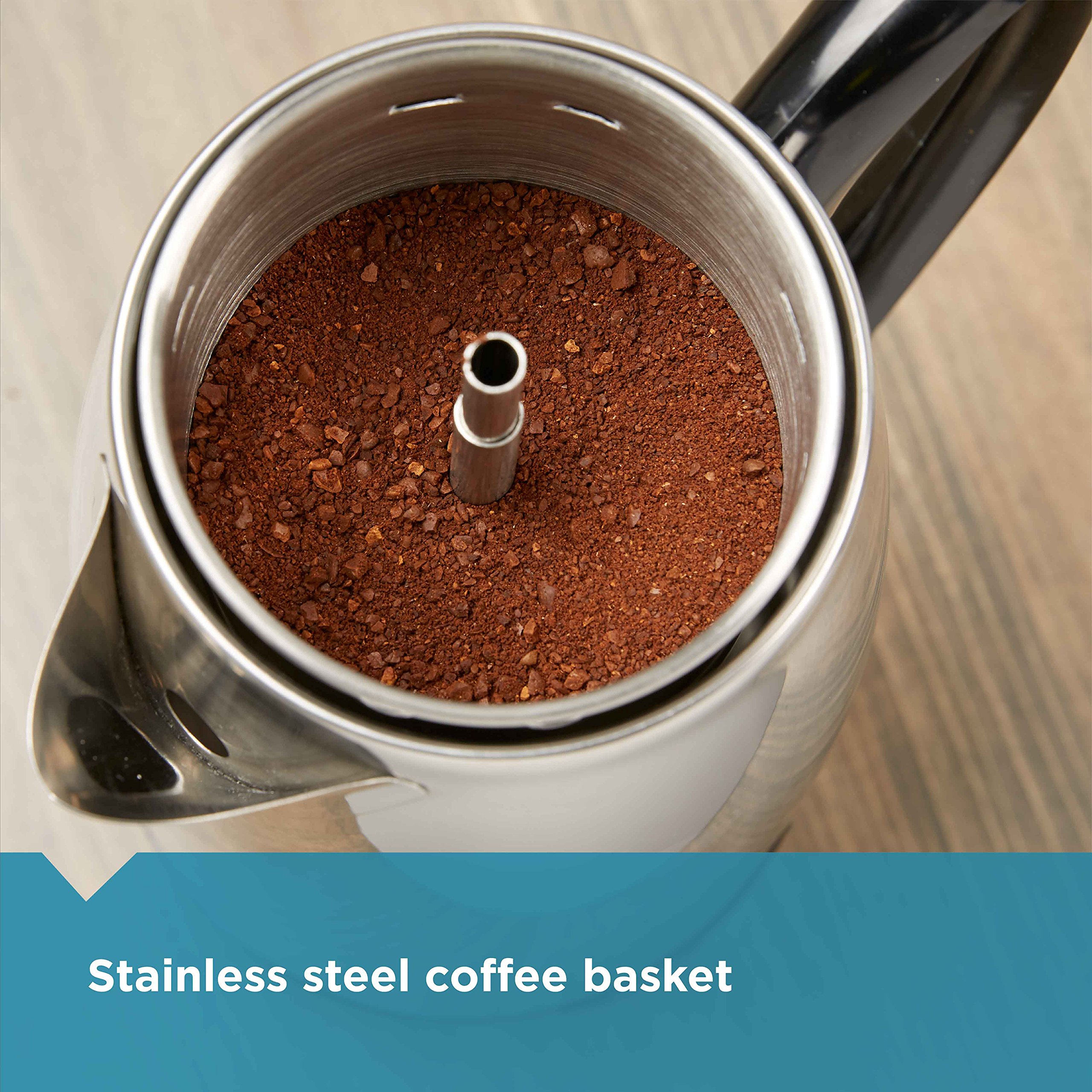 Farberware 12 Cup Electric Coffee Percolator - Stainless Steel Basket Coffee Maker with Auto Keep Warm & No-Drip Spout - Perfect for Home, Office, and Camping Use