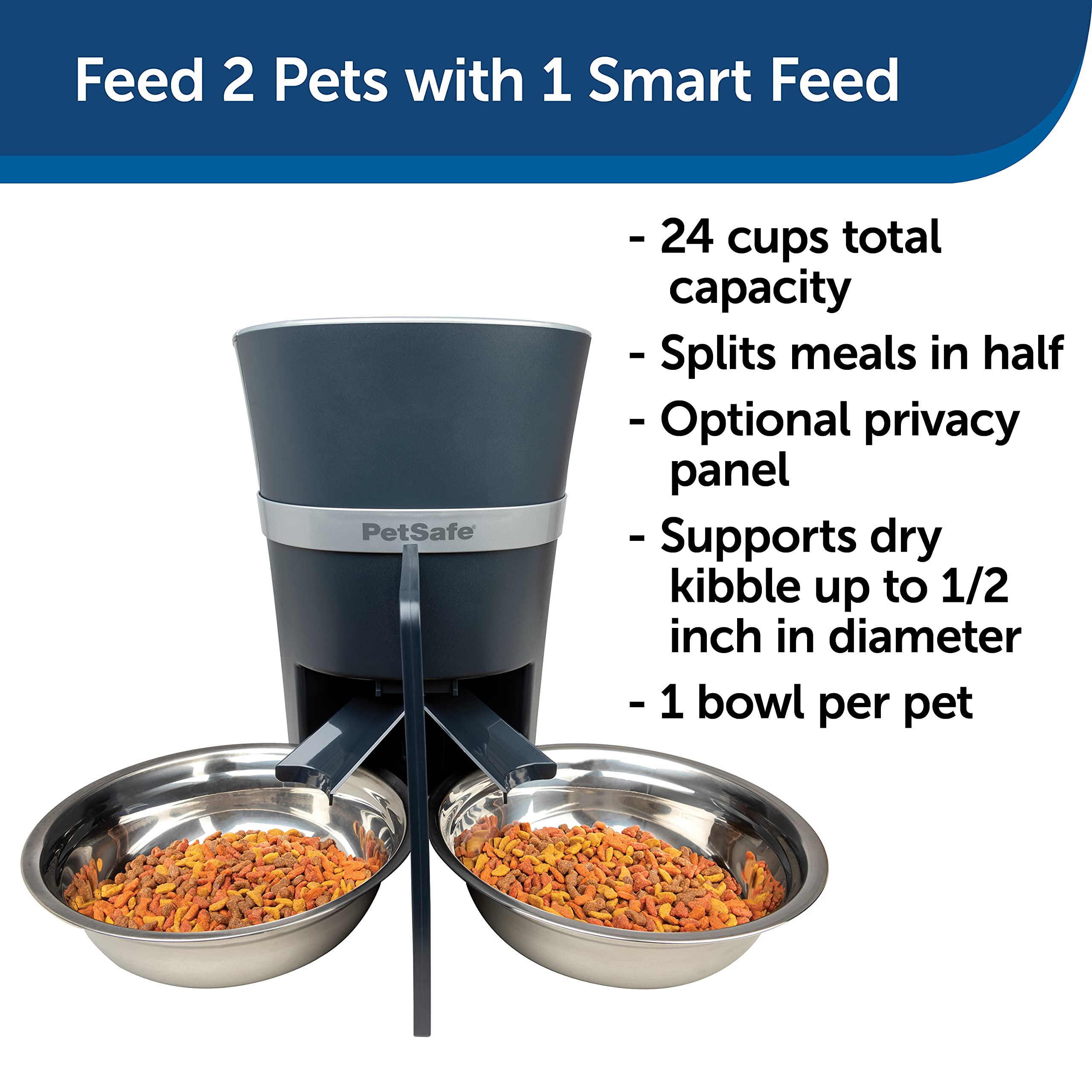 PetSafe Smart Feed Automatic Pet Feeder for Cats & Dogs - WiFi & App Controlled Programmable Food Dispenser with 2-Pet Meal Splitter - Customize Feeding Schedule - Works with Alexa - Perfect for Multi-Pet Homes & Busy Pet Owners