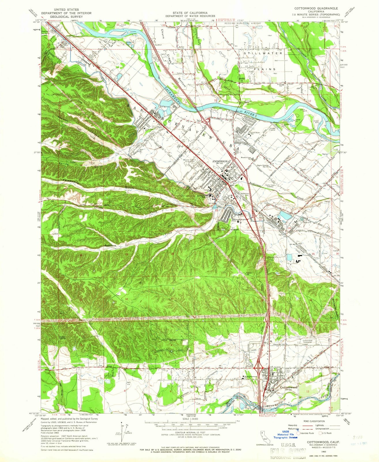 1965 Cottonwood, CA Historical Topographic Map - USGS Vintage Wall Art - 44x55 Inches Large Framed Map - Perfect for Home, Office & Classroom Decor