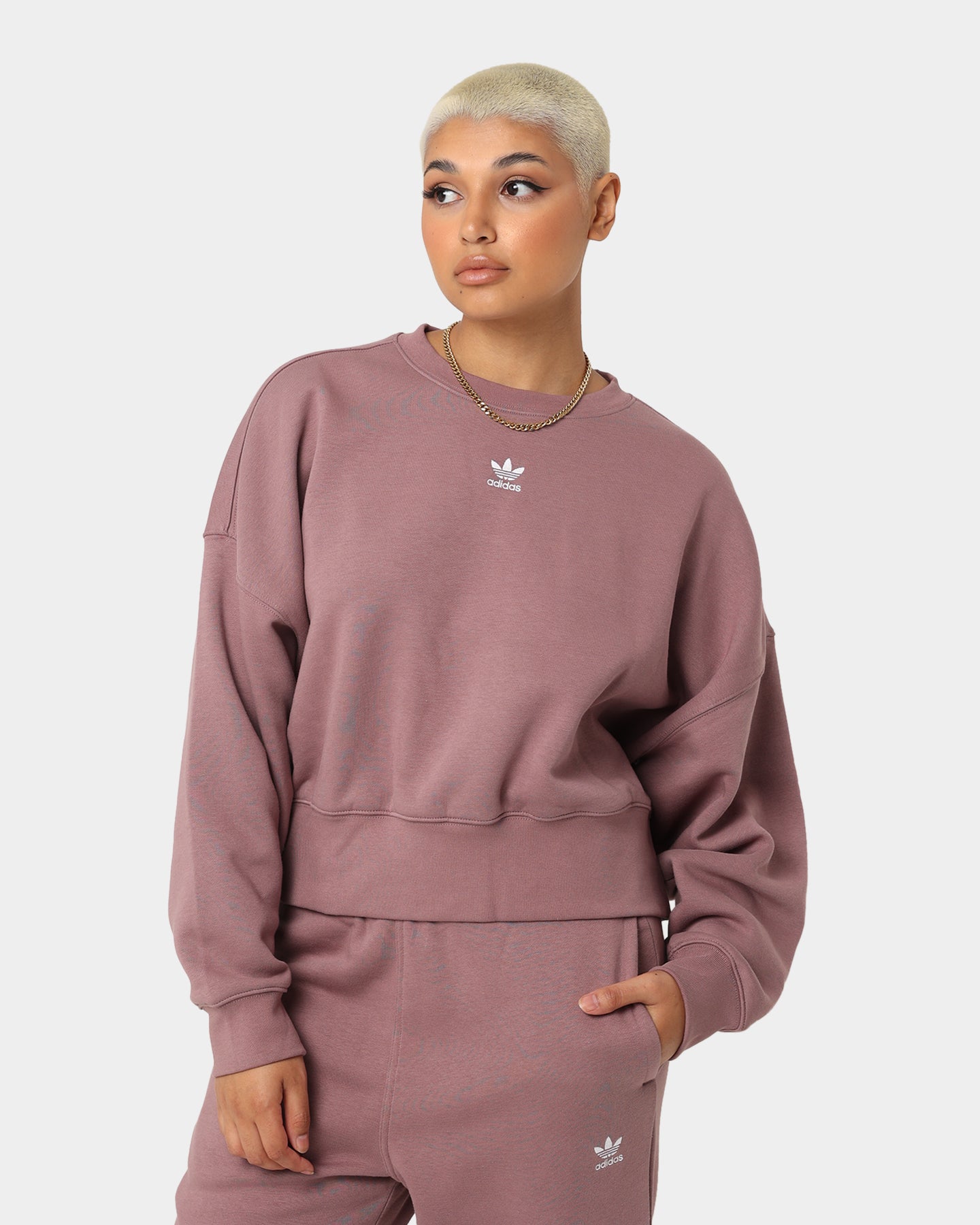 Adidas Women's Adicolor Essentials Fleece Sweatshirt - Wonder Oxide Color, Soft Cotton Blend Pullover Hoodie for Casual Wear, Gym & Outdoor Activities