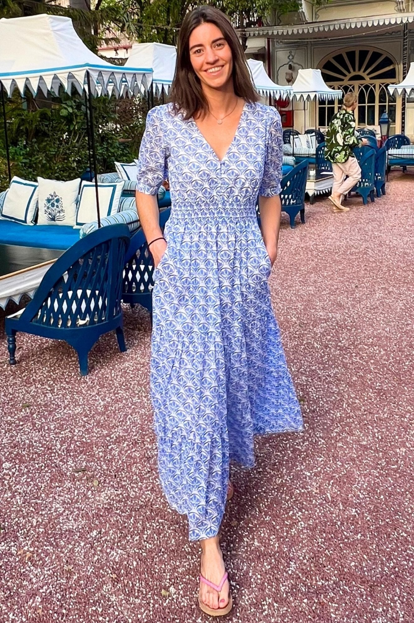 Billie Short Sleeve Dress - White & Blue | Casual Summer Dress for Women | Perfect for Beach, Vacation & Everyday Wear