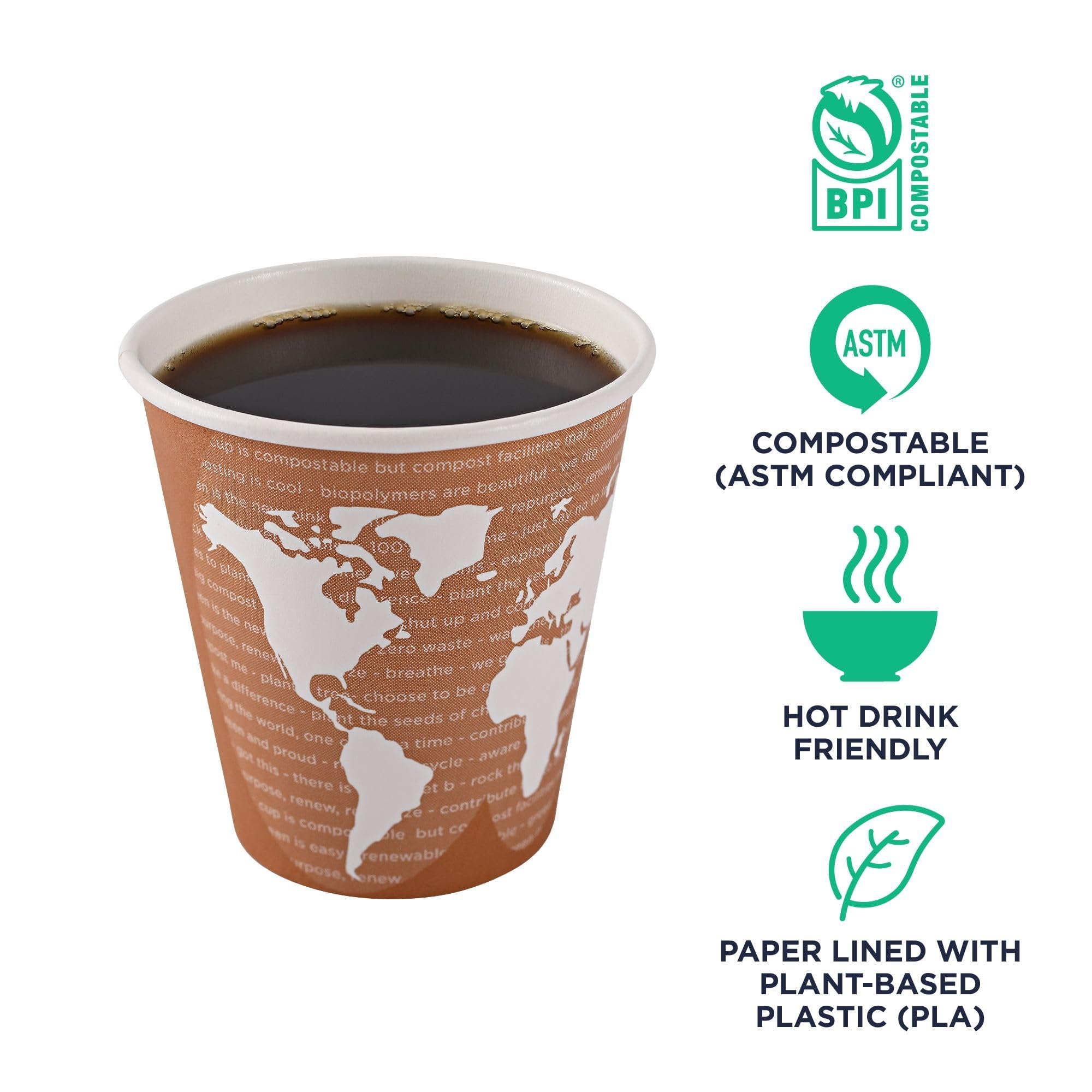 ECO PRODUCTS Compostable 10oz Disposable Coffee Cups - 1000 Count, Plant-Based PLA Lining, Hot/Cold Beverage Paper Cups for Office, Cafes & Events | Biodegradable & Eco-Friendly World Art Design