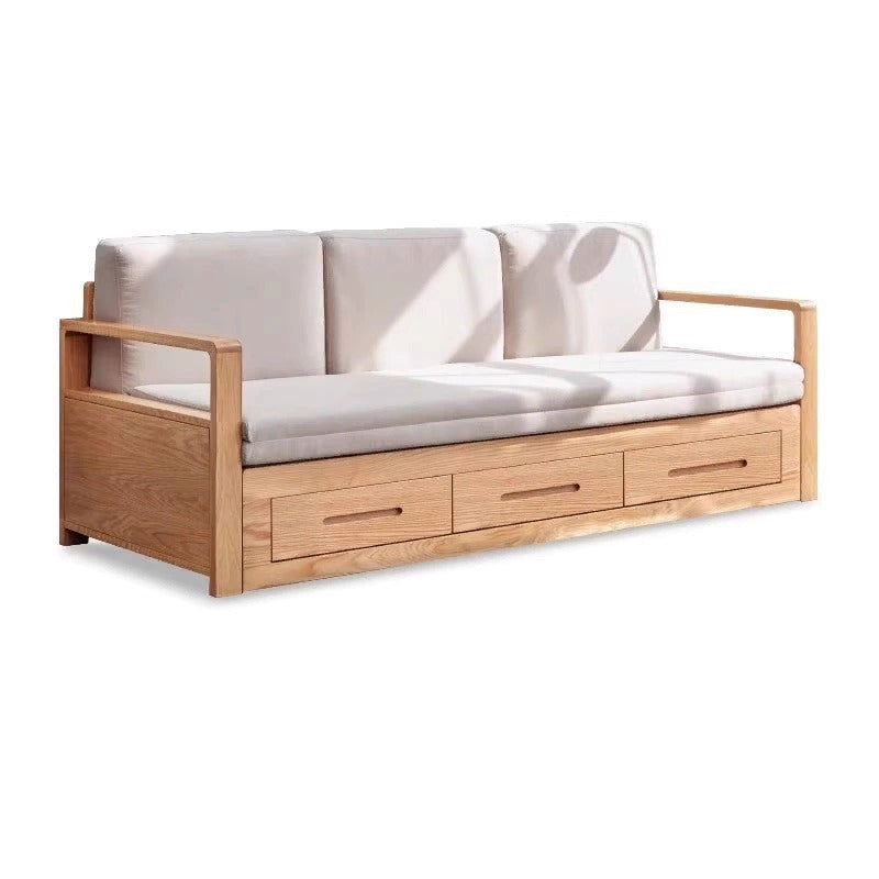 Oak Solid Wood Folding Storage Sofa Bed - Convertible Guest Bed & Space-Saving Furniture for Small Apartments, Living Rooms & Dorm Rooms