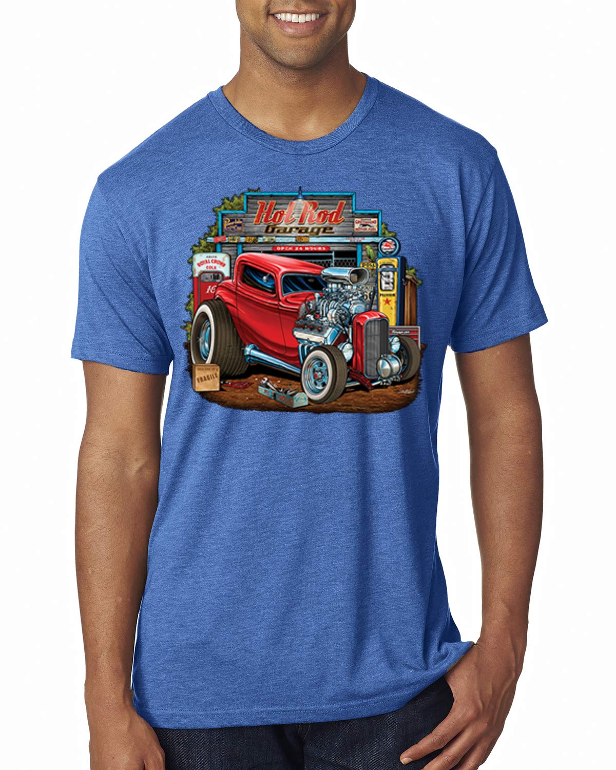 Vintage Hot Rod Old Garage Cars and Trucks Men's Premium Tri-Blend T-Shirt - Comfortable Retro Tee for Car Enthusiasts, Casual Wear & Gift Ideas