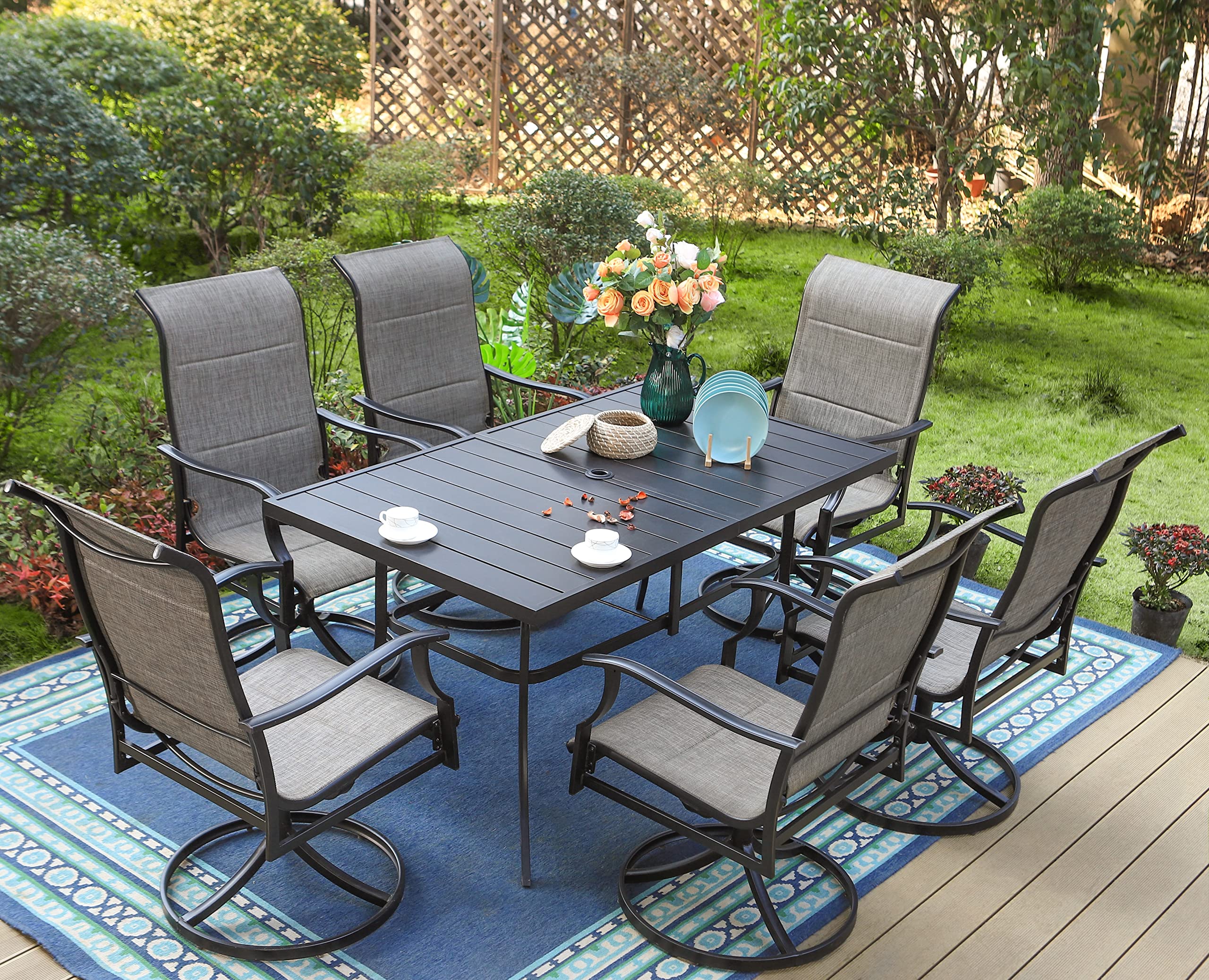 Sophia & William 7-Piece Patio Dining Set - 6 Swivel Chairs & Metal Table (350lb Capacity) - Quick-Dry Textilene Fabric - High Back Design - Perfect for Garden, Poolside, Backyard & Outdoor Entertaining