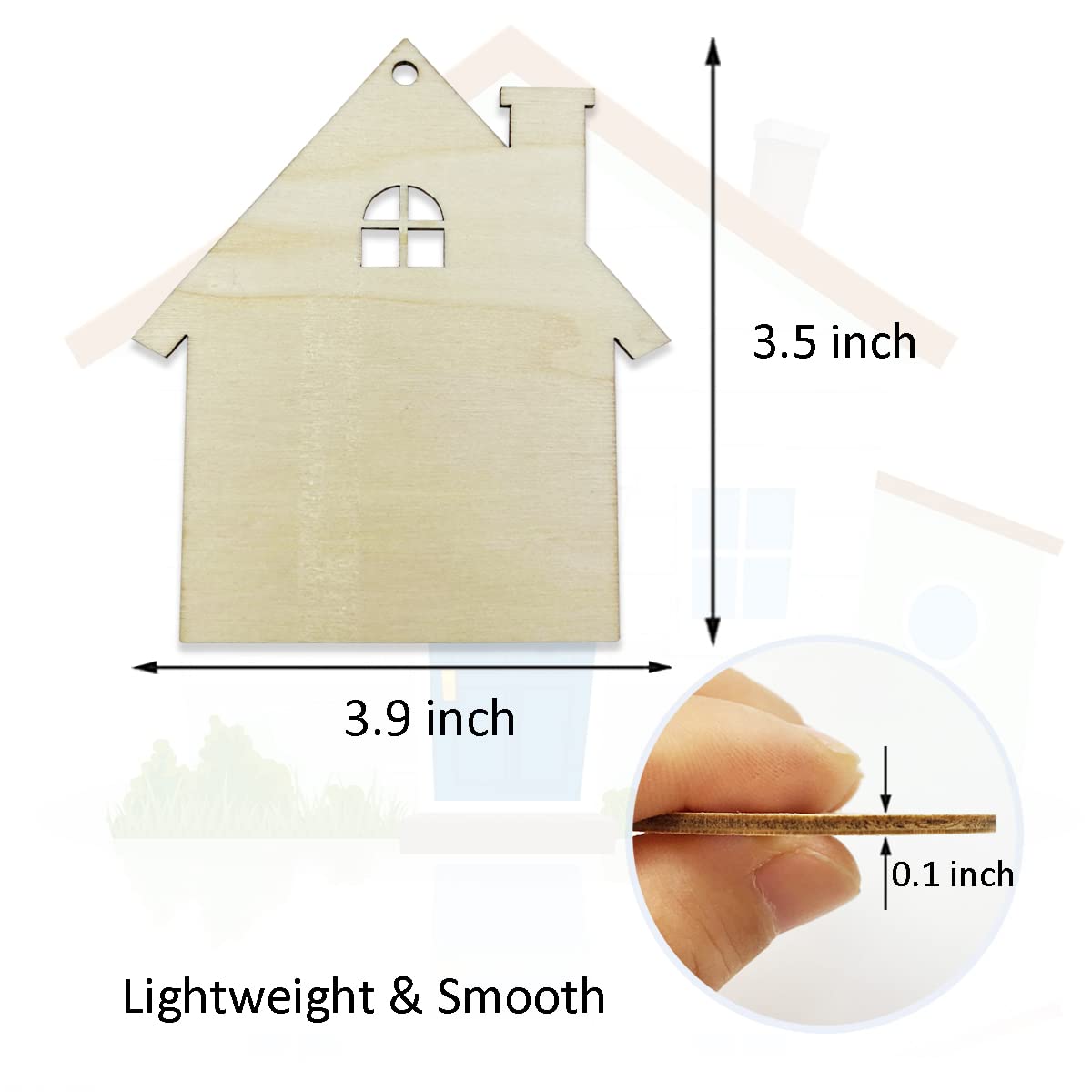 20pcs 4 Inch Unfinished Wooden House Cutouts - DIY Craft Wooden House Shapes for Painting, Decorating & Hanging Ornaments - Perfect for Home Decor, Scrapbooking & Christmas Tree Decorations