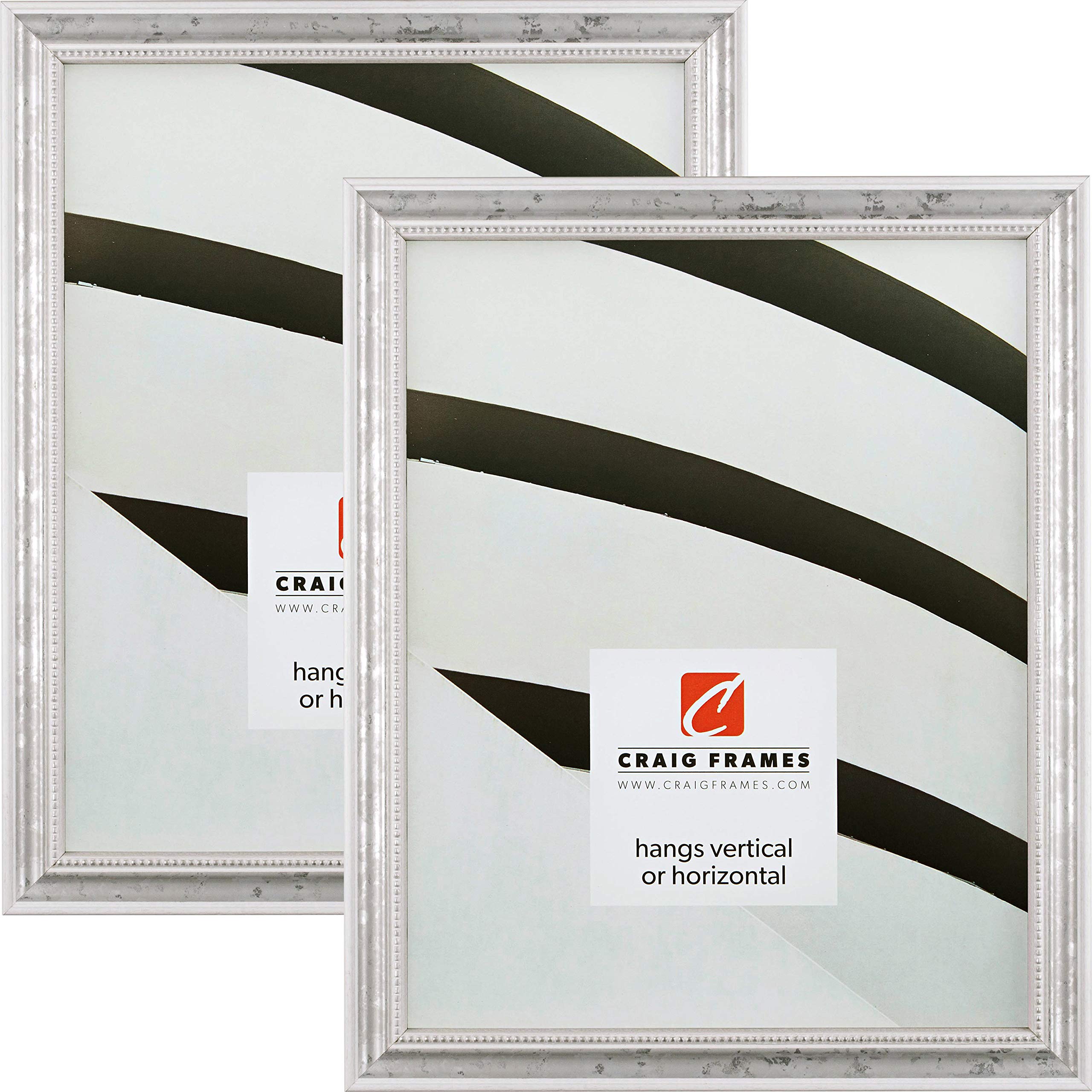 Craig Frames 314WH 10x12 Inch Ornate White and Silver Picture Frame - Set of 2 for Wall Decor, Photo Display, and Home Office Art