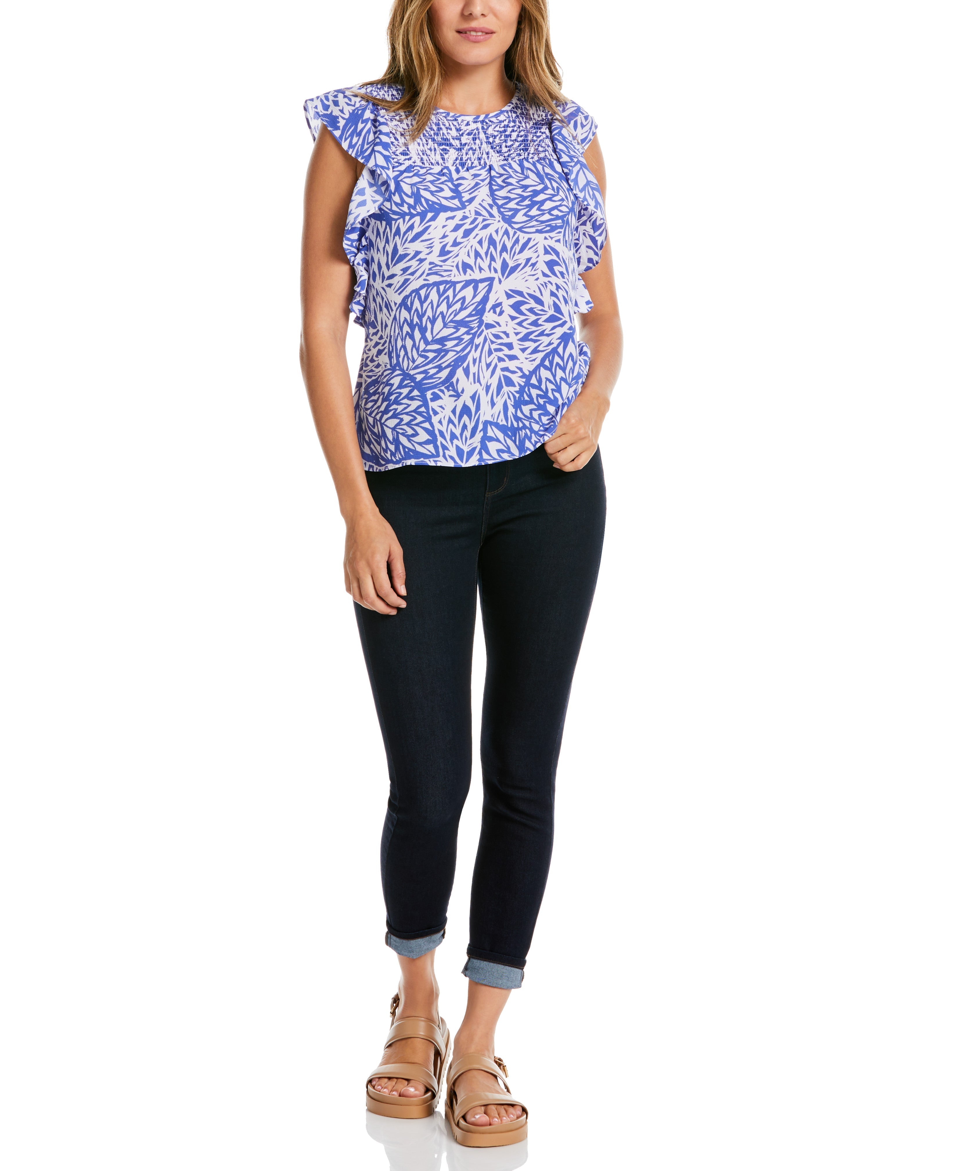 Floral Print Ruffle Sleeve Smocked Blouse for Women | Summer Boho Chic Tops | Perfect for Date Night & Outdoor Brunch