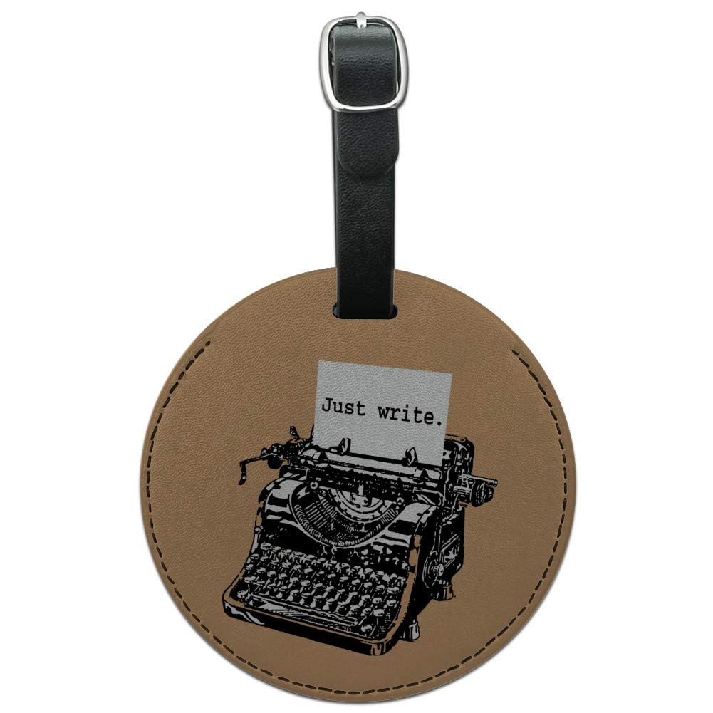 Vintage Leather Luggage Tag - Antique Typewriter Style ID Card Holder for Travel Bags, Suitcases & Backpacks | Perfect for Writers, Travelers & Vintage Lovers
