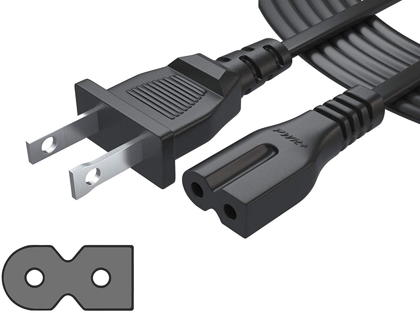 Polarized 2 Prong AC Power Cord 12FT - Square & Round Plug for TV, Printer, Laptop, PC - Perfect for Home Office & Entertainment Setup