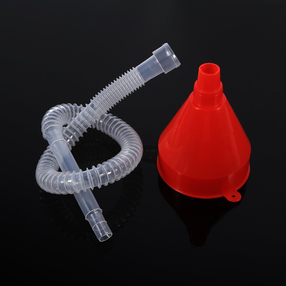 Universal Mini Red Flexible Plastic Funnel Set with Soft Pipe Spout - Perfect for Automotive, Motorcycle, Truck & Van Fluid Transfer - Essential for Gasoline, Oil, and Liquid Pouring Tasks