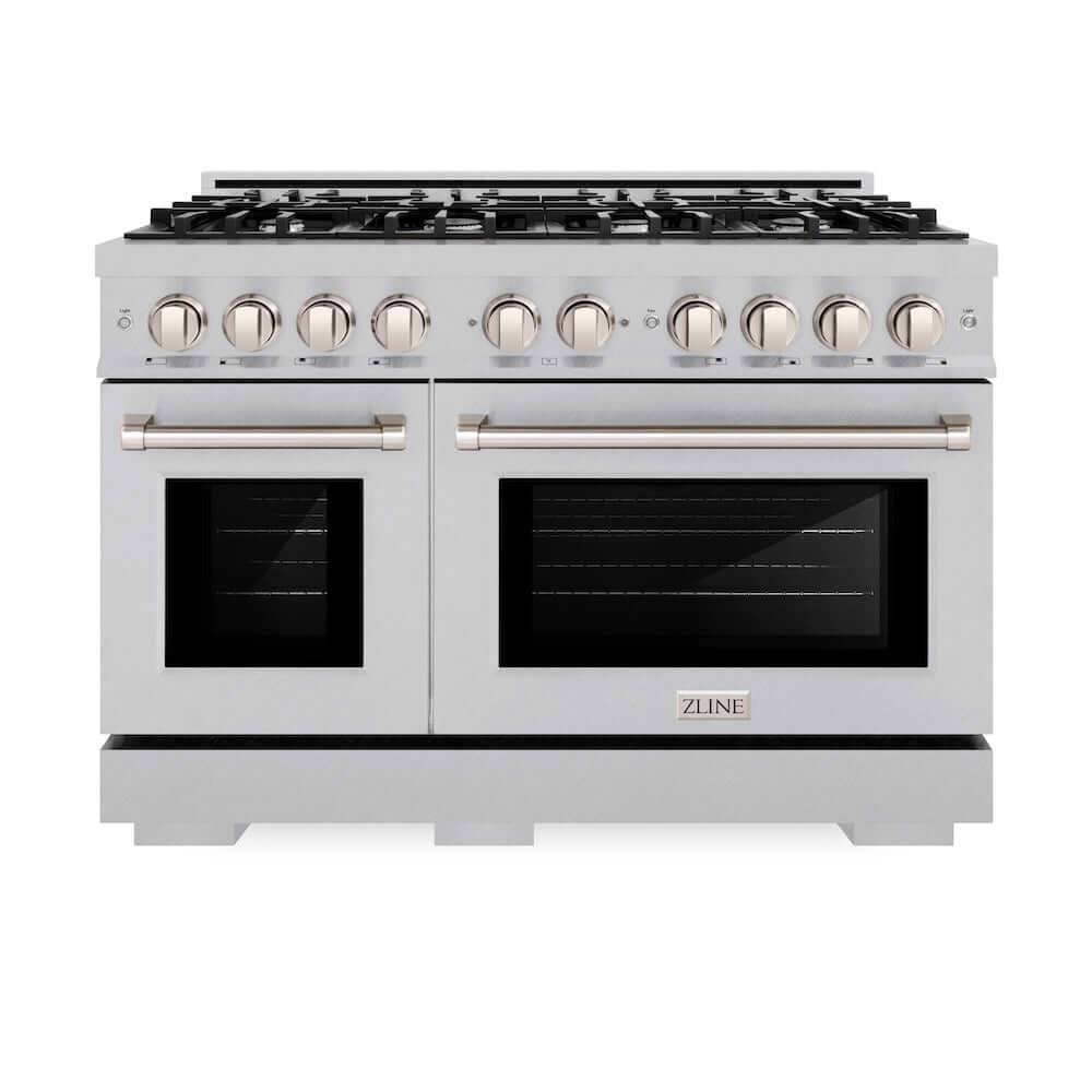 ZLINE 48-Inch 6.7 cu. ft. Select Double Oven Dual Fuel Range with 8 Burner Gas Cooktop in Satin Stainless Steel (HDRS 48) - Professional Kitchen Appliance for Home Chefs & Cooking Enthusiasts