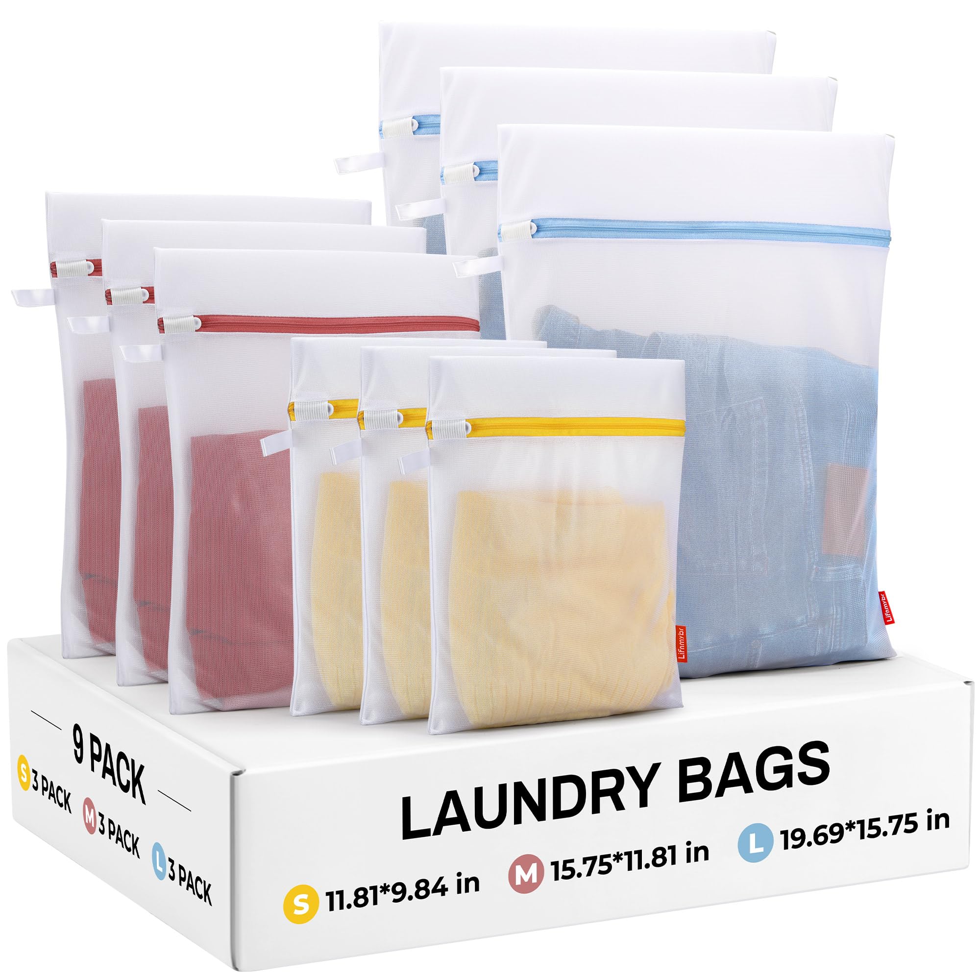 9 Pack Mesh Laundry Bags with Sturdy Zipper - Breathable Wash Bags for Delicates, Lingerie, Underwear, Socks & Shoes - Durable Hanging Loop & Fine Net Design - Perfect for Travel, Gym, Dorm & Home Laundry Organization