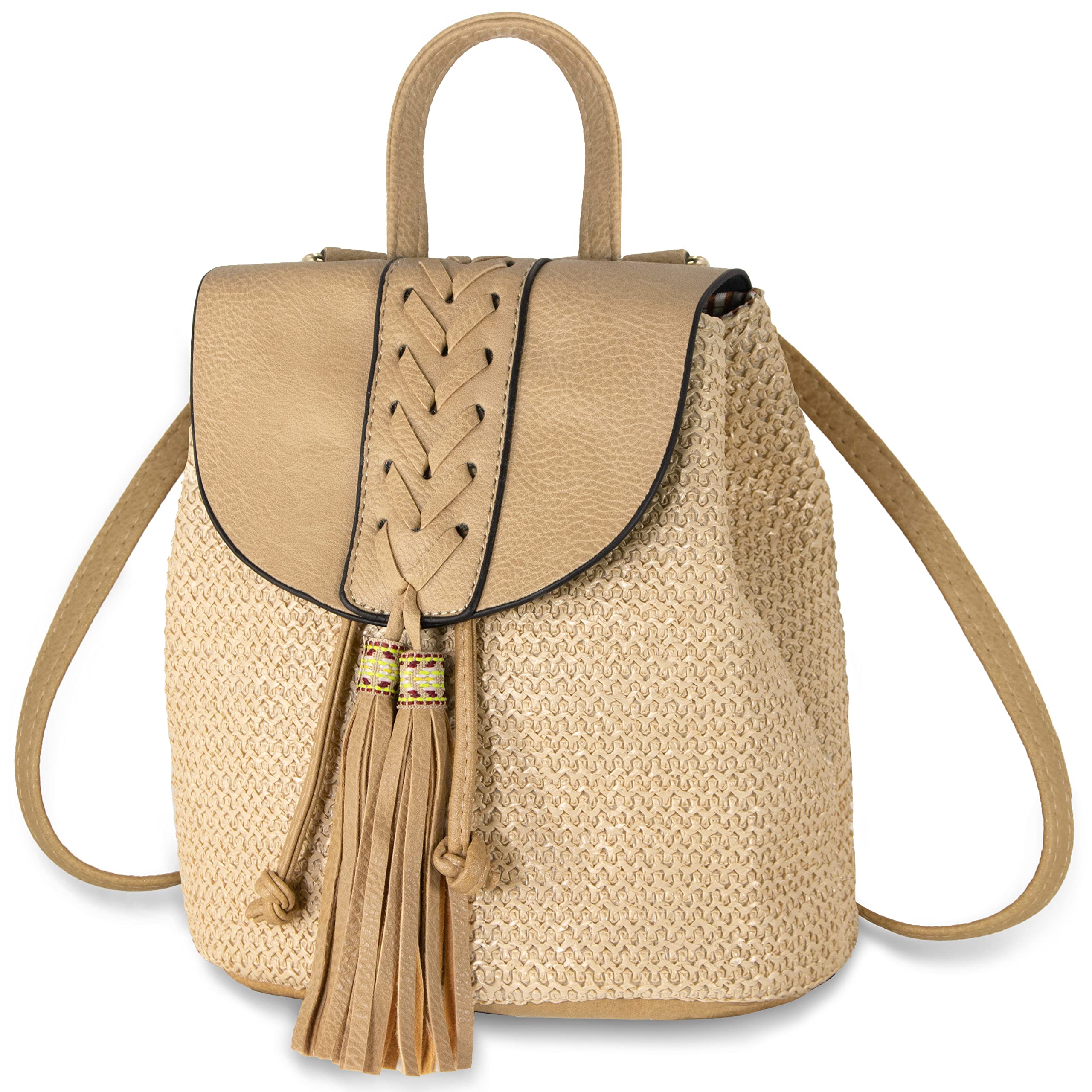 Hirooms Women's Straw Woven Beach Bag - Crossbody Shoulder Bucket Purse with Bamboo Handle | Summer Vacation, Pool Party, Picnic & Travel Accessory