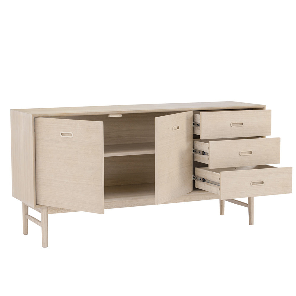 HAYTON 160cm White Oak Sideboard - Modern Storage Cabinet for Living Room, Dining Room & Entryway