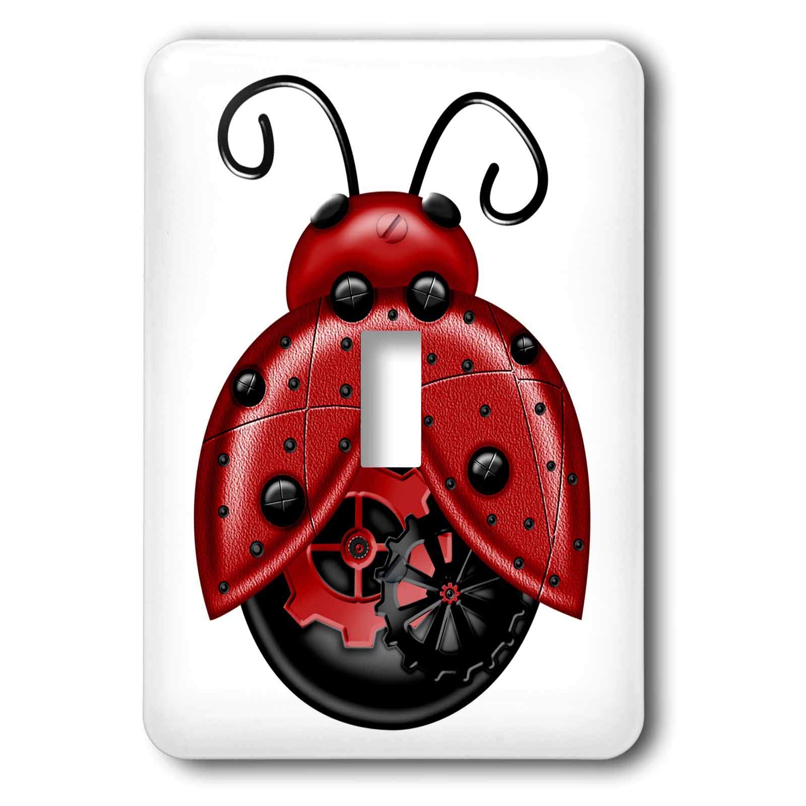 3D Rose Steampunk Ladybug Light Switch Cover - Red and Black Illustration for Home Decor, Bedroom, Living Room, Office & Kids Room