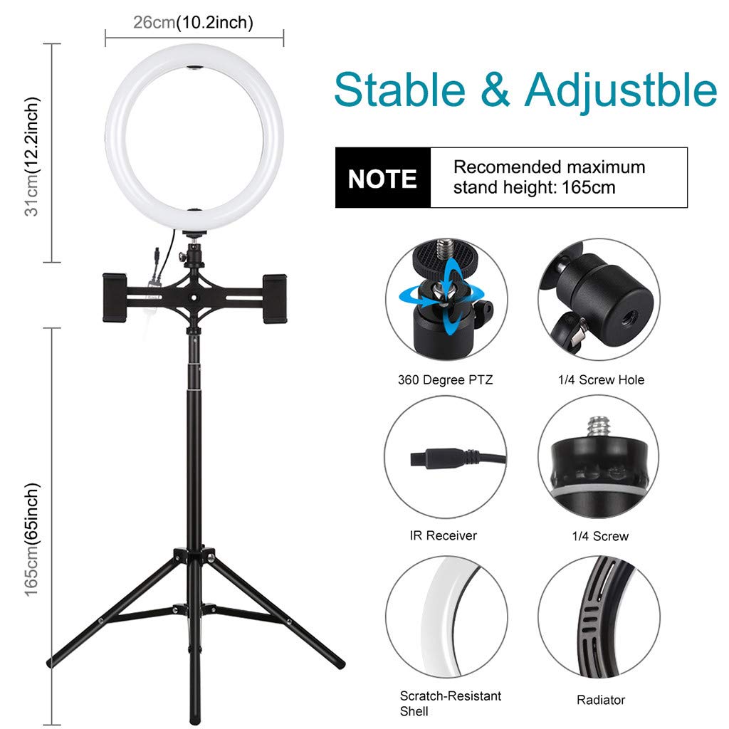 FARUTA 10.2 Inch Dimmable LED Ring Light with Tripod Stand & Dual Phone Holders - Perfect for Selfies, Vlogging, Live Streaming, YouTube Videos, TikTok Content Creation, Makeup Application and Professional Photography Lighting