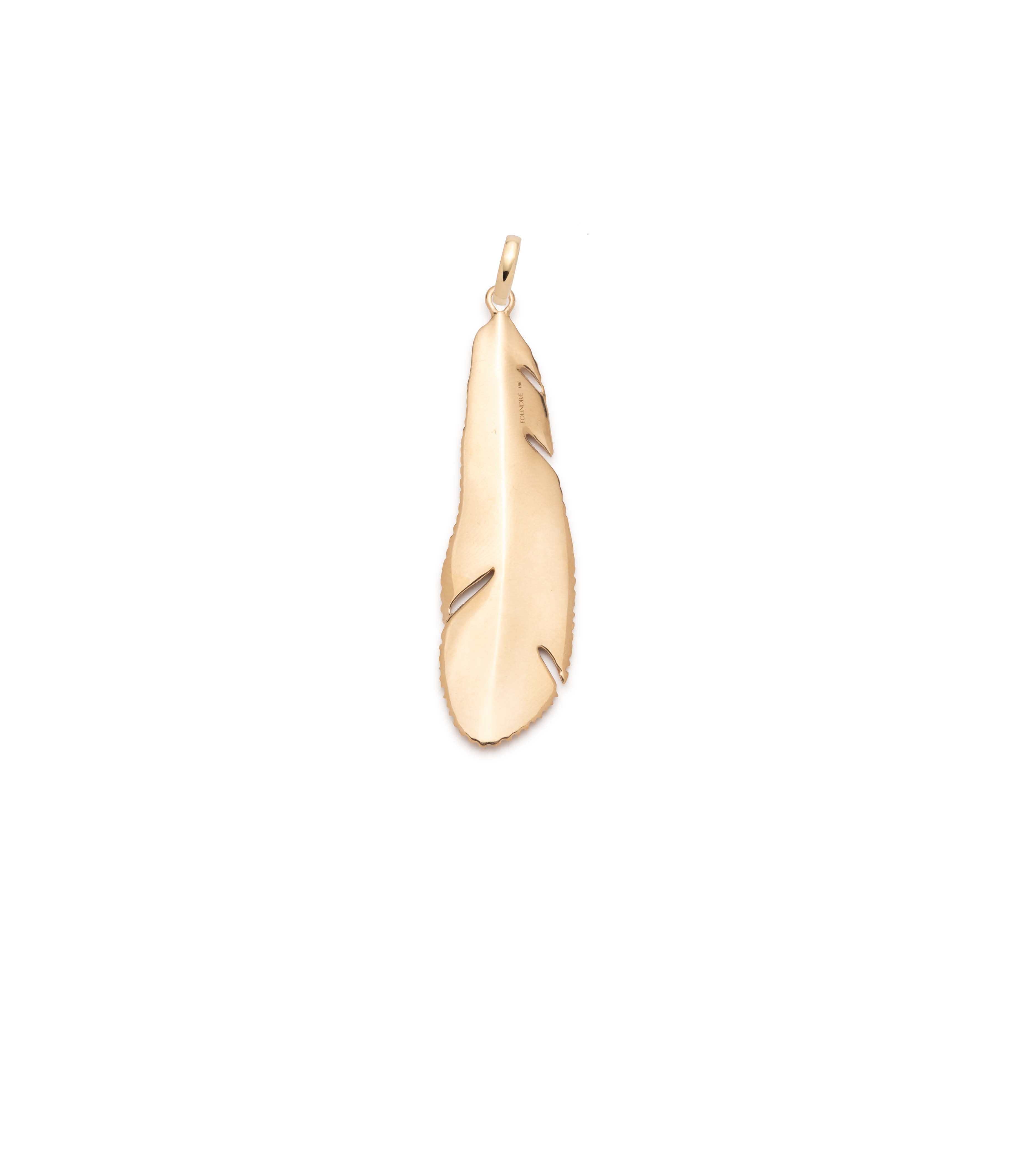 Feather Large Pendant Necklace in 14K Yellow Gold with Annex Link Chain - Elegant Jewelry Gift for Women, Perfect for Weddings, Parties & Special Occasions