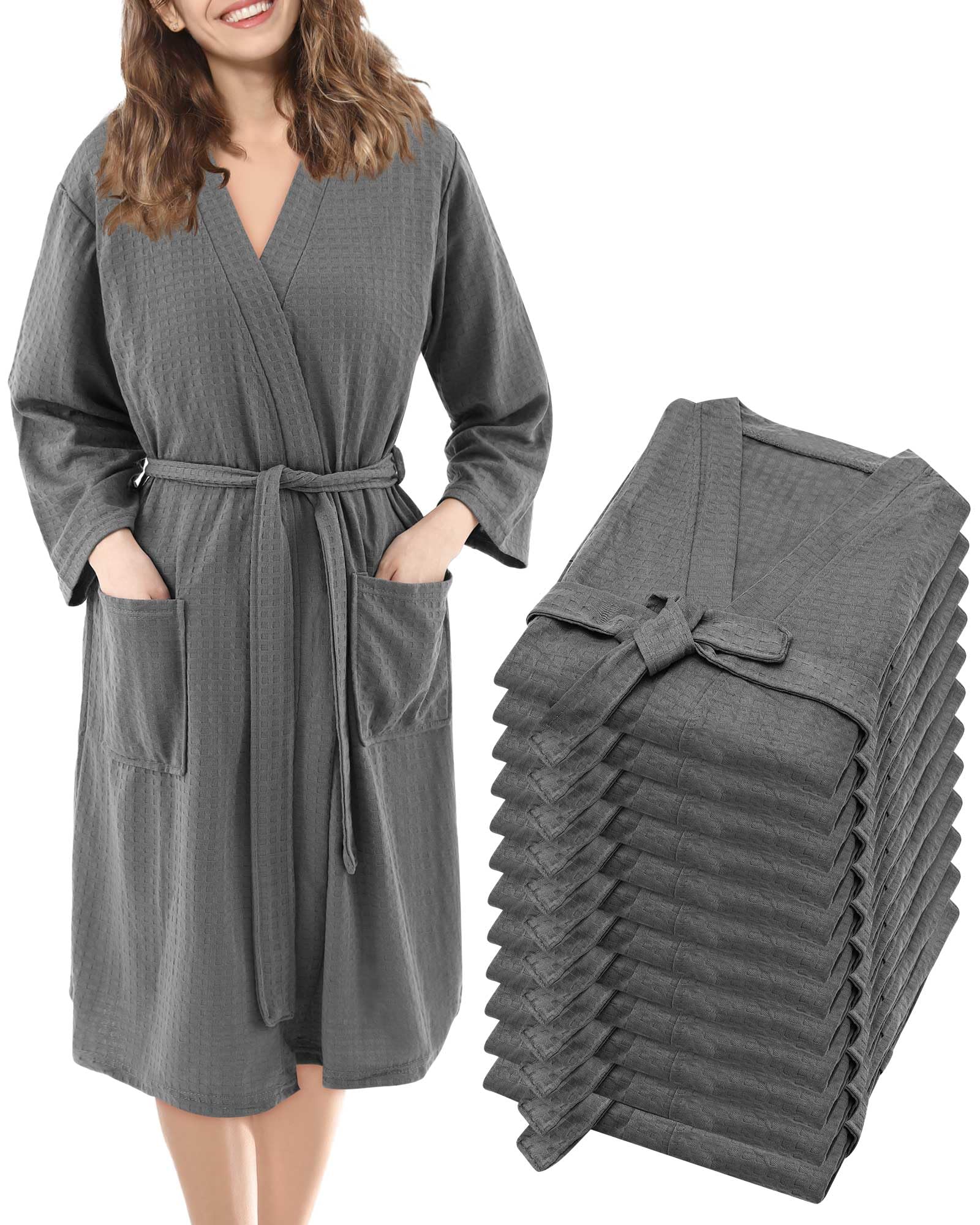 Panitay 12 Pack Women's Waffle Knit Robes - Soft Lightweight Spa Bathrobe for Shower, Hotel & Home Use - Bulk Commercial Robes for Parties, Bridal Showers & Relaxation