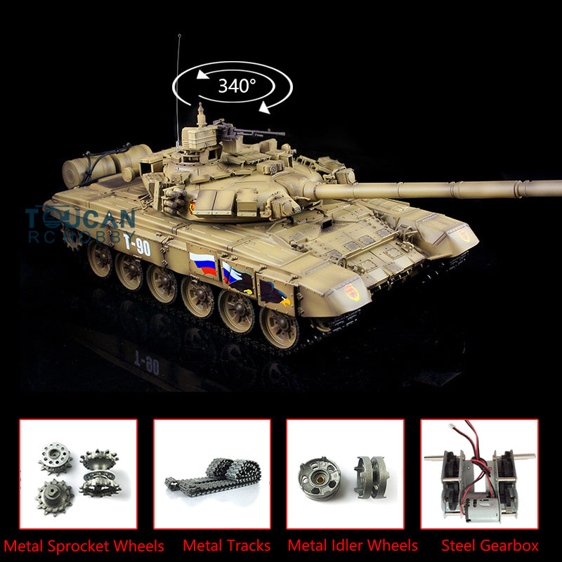 2.4Ghz Henglong Russian T90 1/16 Scale 7.0 RTR RC Tank Model 3938 with Metal Tracks, Turret & Wheels - Realistic Military Vehicle for Adults & Kids, Perfect for Outdoor Battles & Collecting