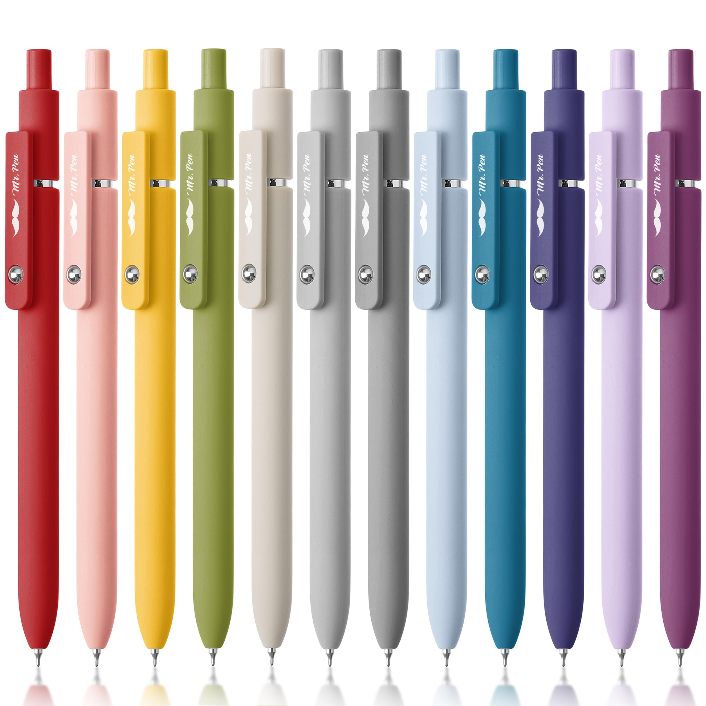 Mr. Pen- 12 Pack Retractable Gel Pens, 0.5mm Fine Point, Fast-Drying Black Ink - Morandi & Vintage Style Barrels for Journaling, Note Taking, Office Work & Gift Giving (Aesthetic Cute Pens)