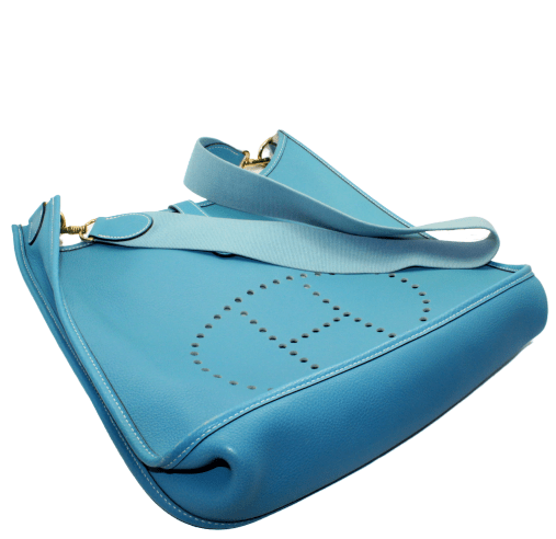 Authentic Hermes Evelyne GM Handbag in Blue Jean Clemence Leather - Luxury Tote for Women, Perfect for Work, Travel & Everyday Elegance