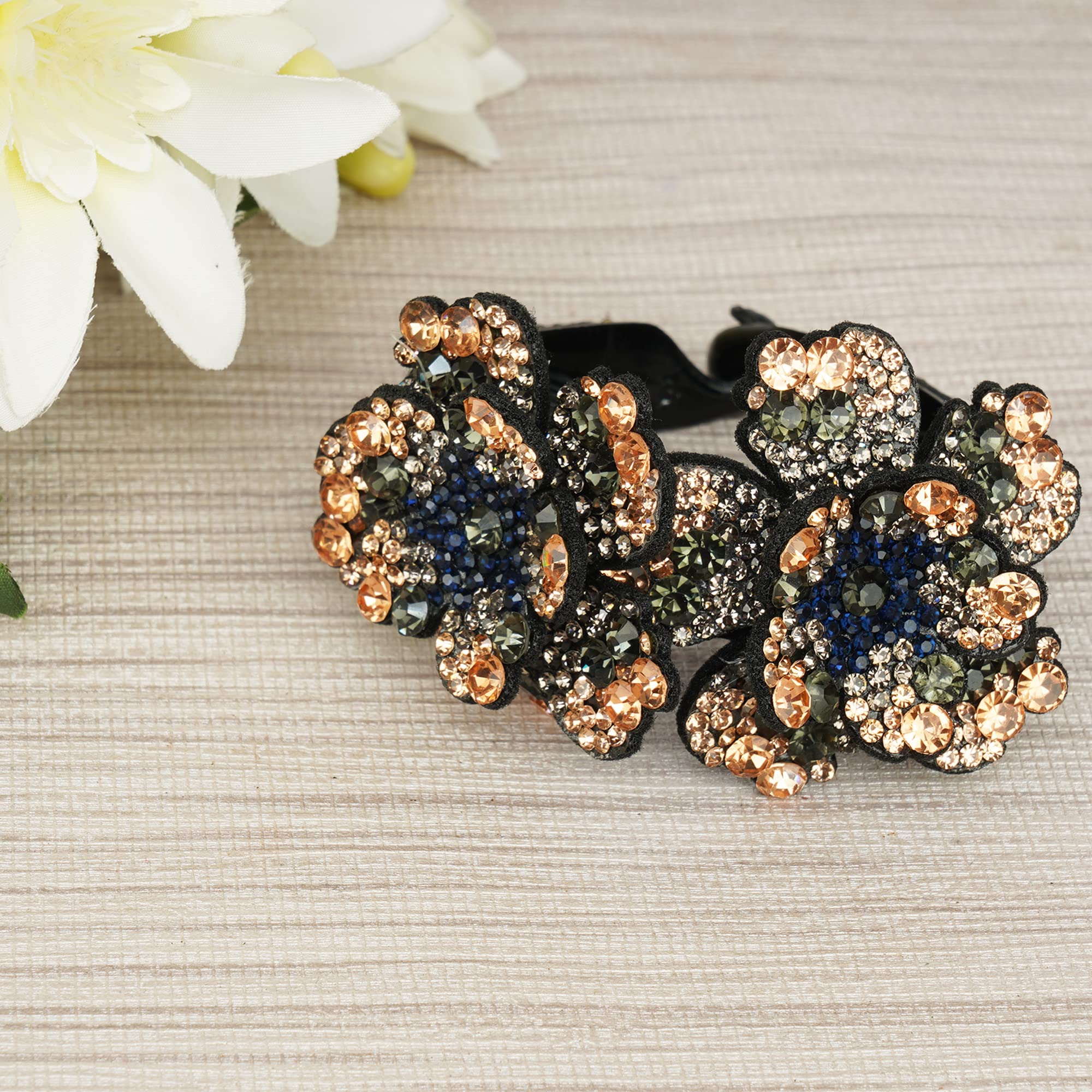 MIZORRI Large Hair Claw Clip - Rhinestone Crystal Hair Bun Holder, Half Balloon Expanding Ponytail Clip for Women & Girls (25x7cm) - Perfect for Parties, Weddings & Everyday Hairstyles