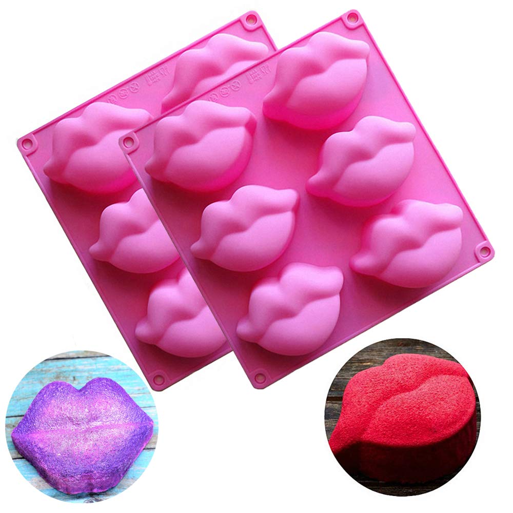 2 Pack 3D Sexy Red Lips Silicone Molds for Chocolate, Candy, Bath Bombs, Soap & Lotion Bars - Perfect for Wedding Favors, Bridal Showers, Birthday Parties and DIY Baking Projects
